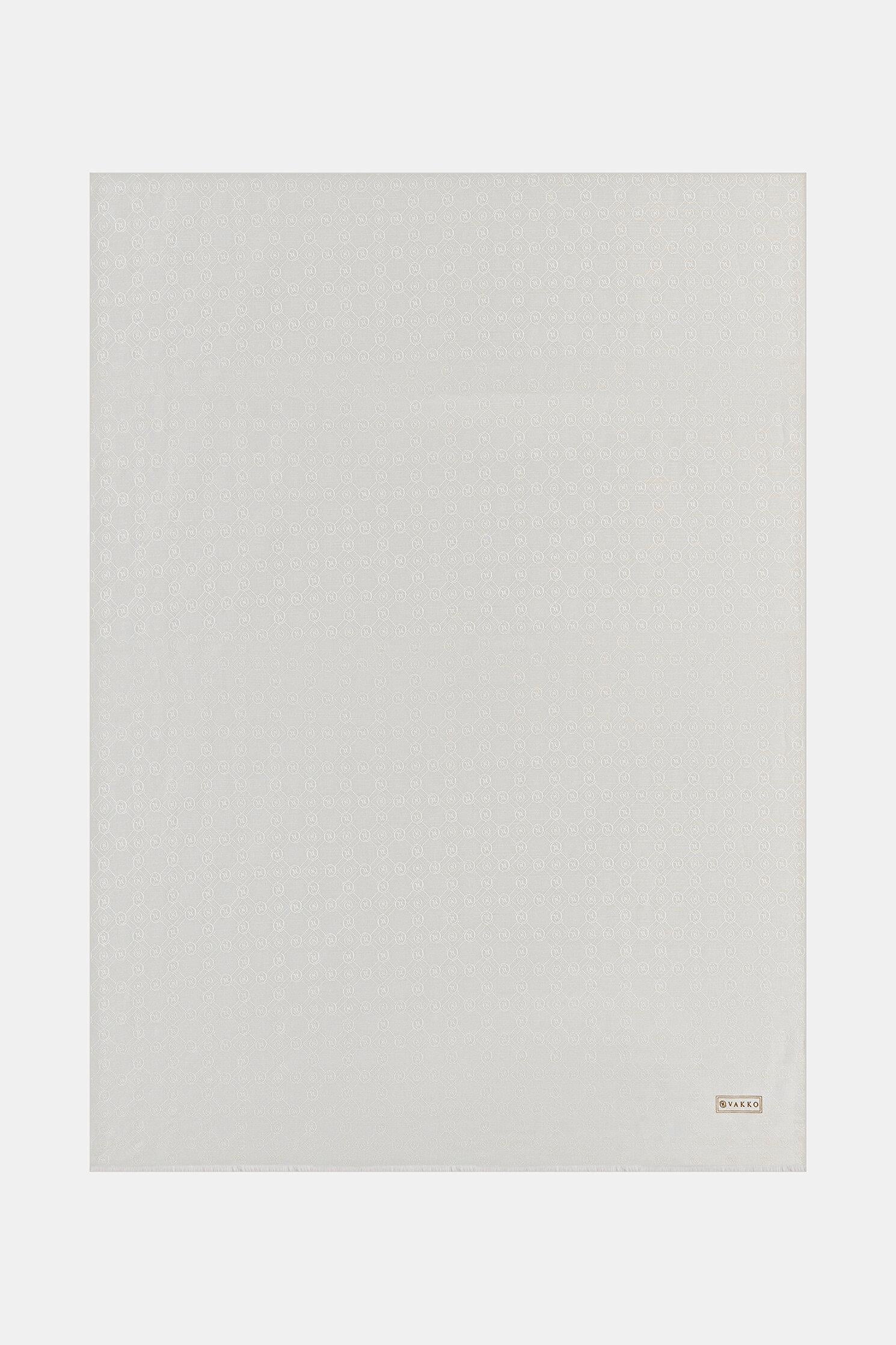 Vakko Pamuk İpek Monogram Şal 40752-Beyaz
