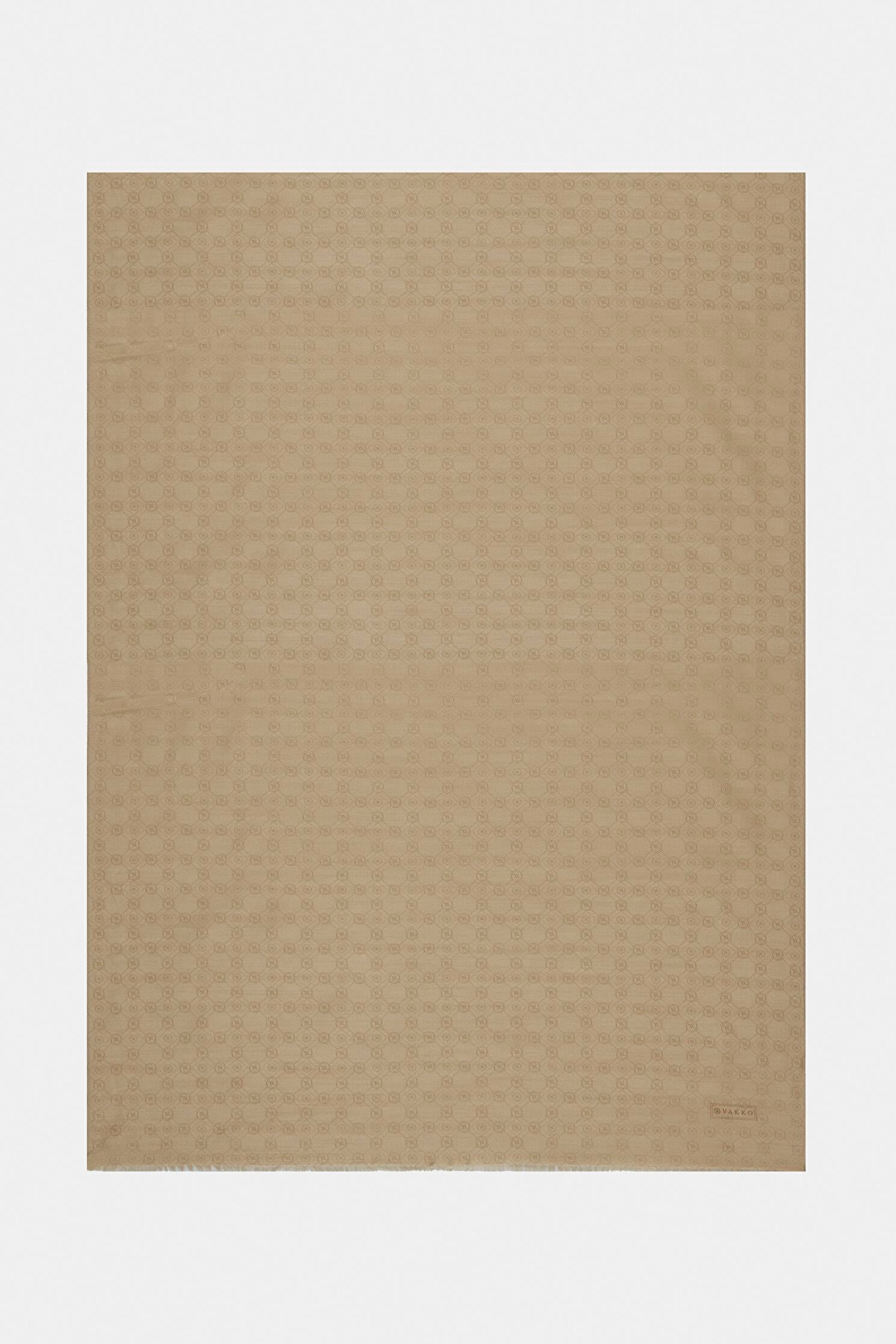 Vakko Pamuk İpek Monogram Şal 40752-Bej