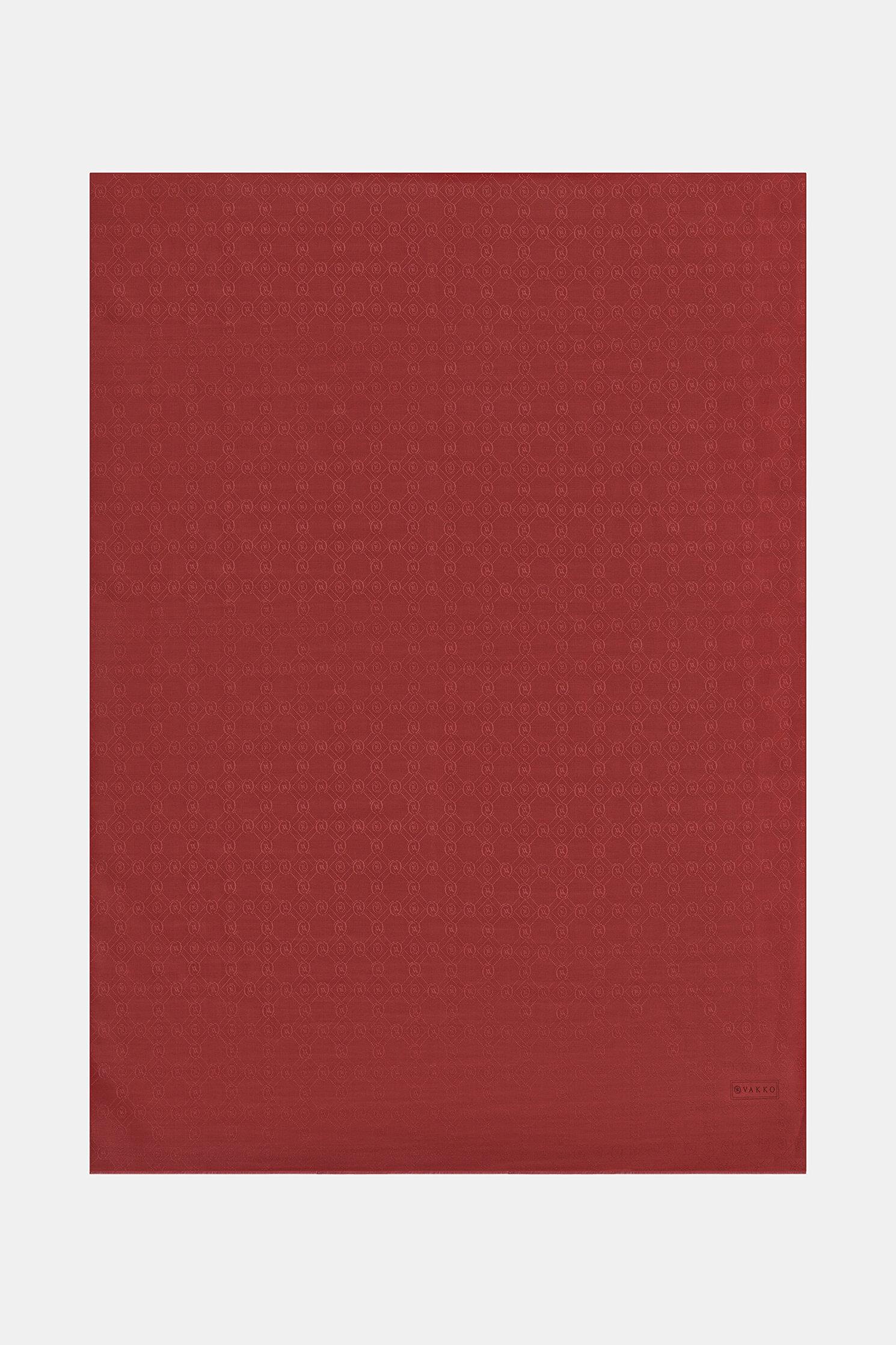 Vakko Pamuk İpek Monogram Şal 40752-Bordo