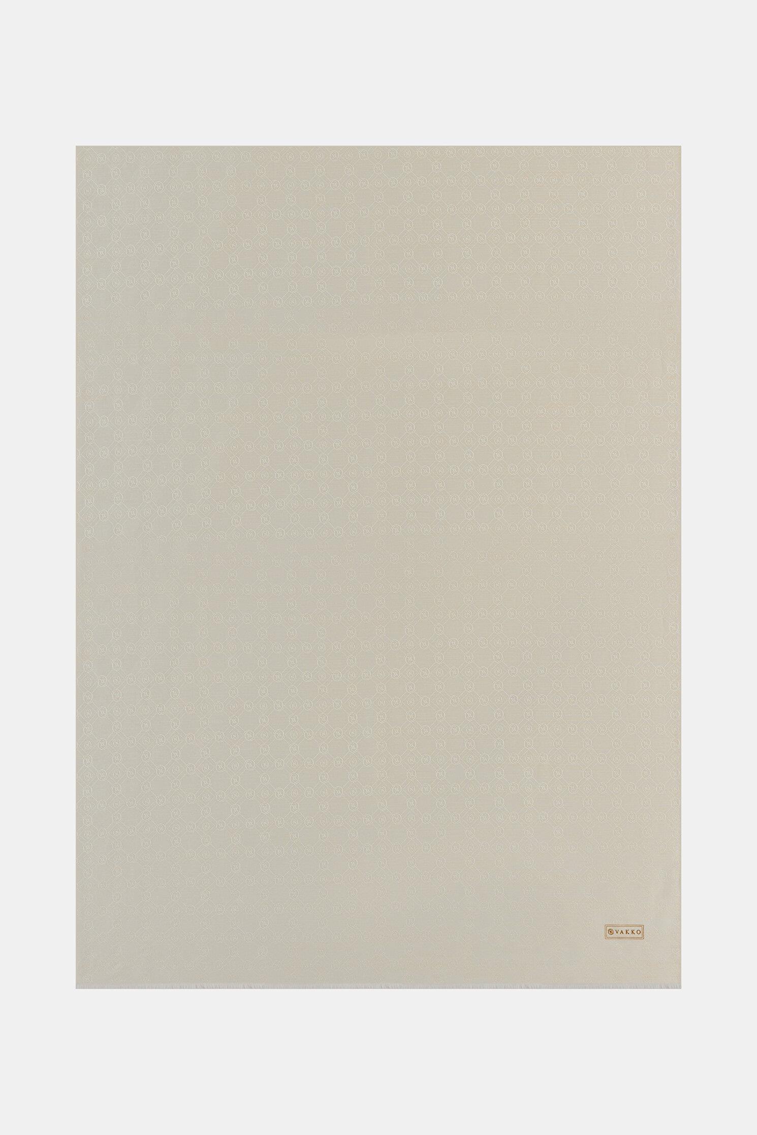 Vakko Pamuk İpek Monogram Şal 40752-Ekru