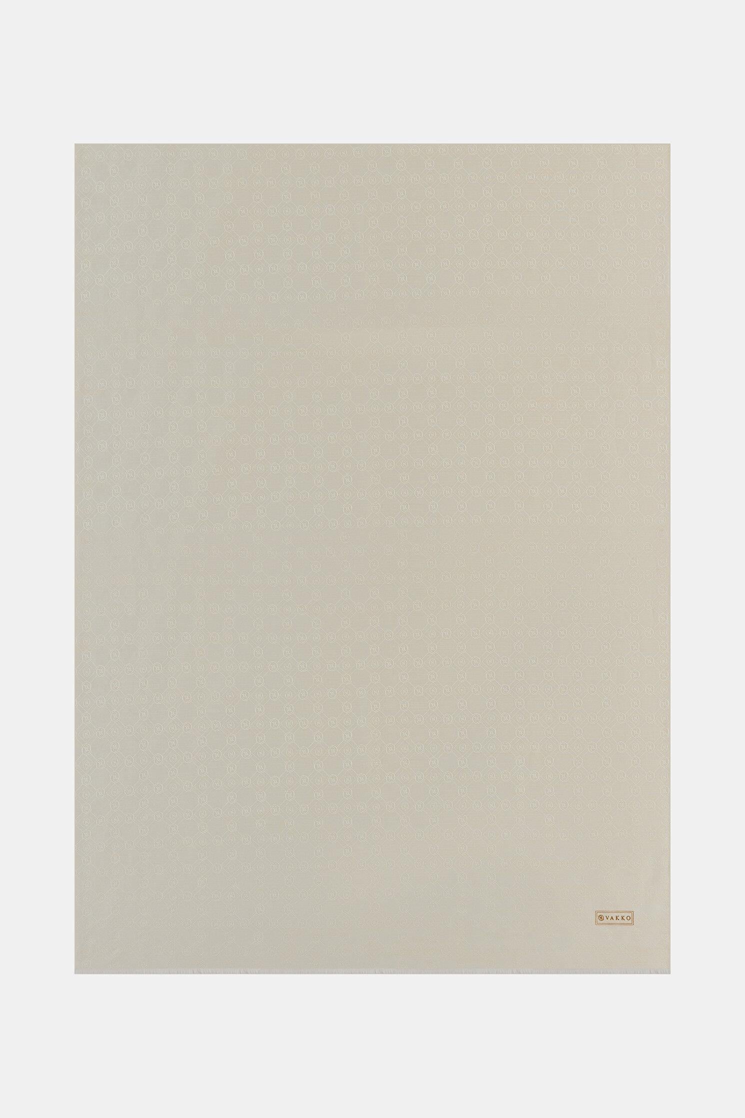 Vakko Pamuk İpek Monogram Şal 40752-Ekru