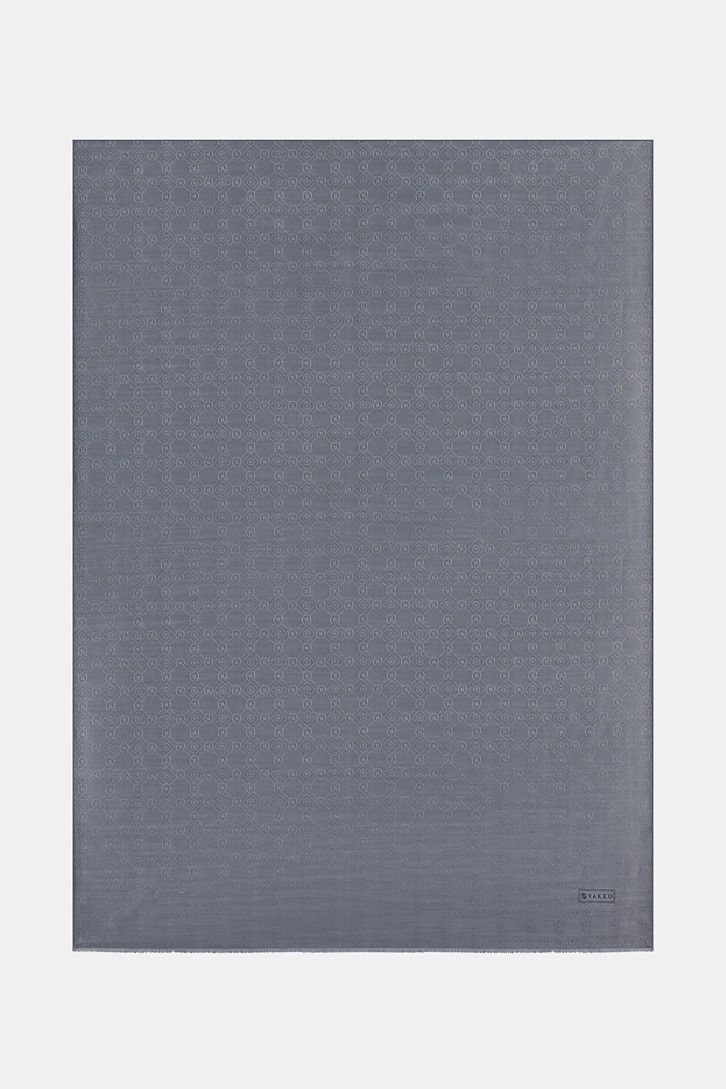 Vakko Pamuk İpek Monogram Şal 40752-Gri