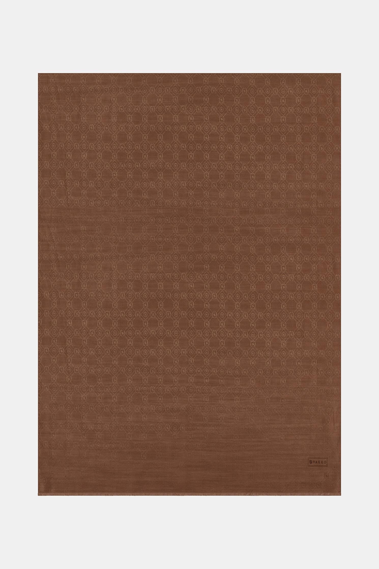 Vakko Pamuk İpek Monogram Şal 40752-Kızıl Kahve