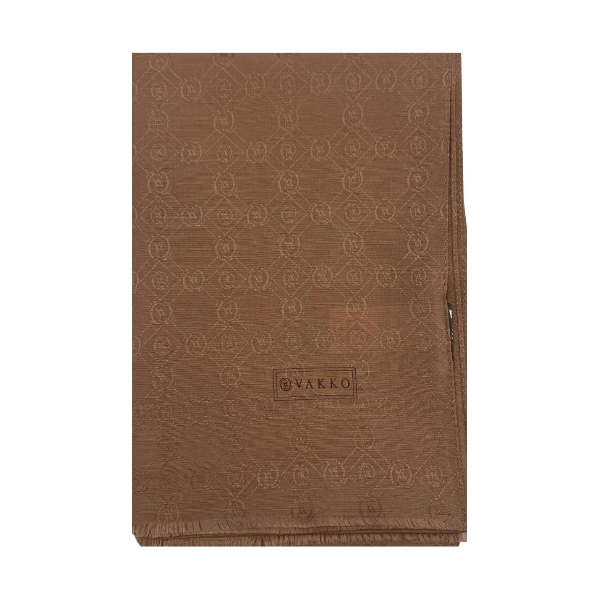Vakko Pamuk İpek Monogram Şal 40752-Koyu Vizon