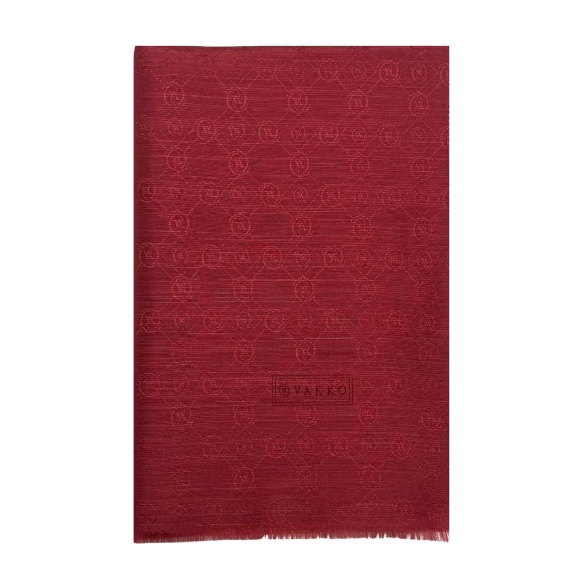 Vakko Pamuk İpek Monogram Şal 40752-Koyu Kırmızı