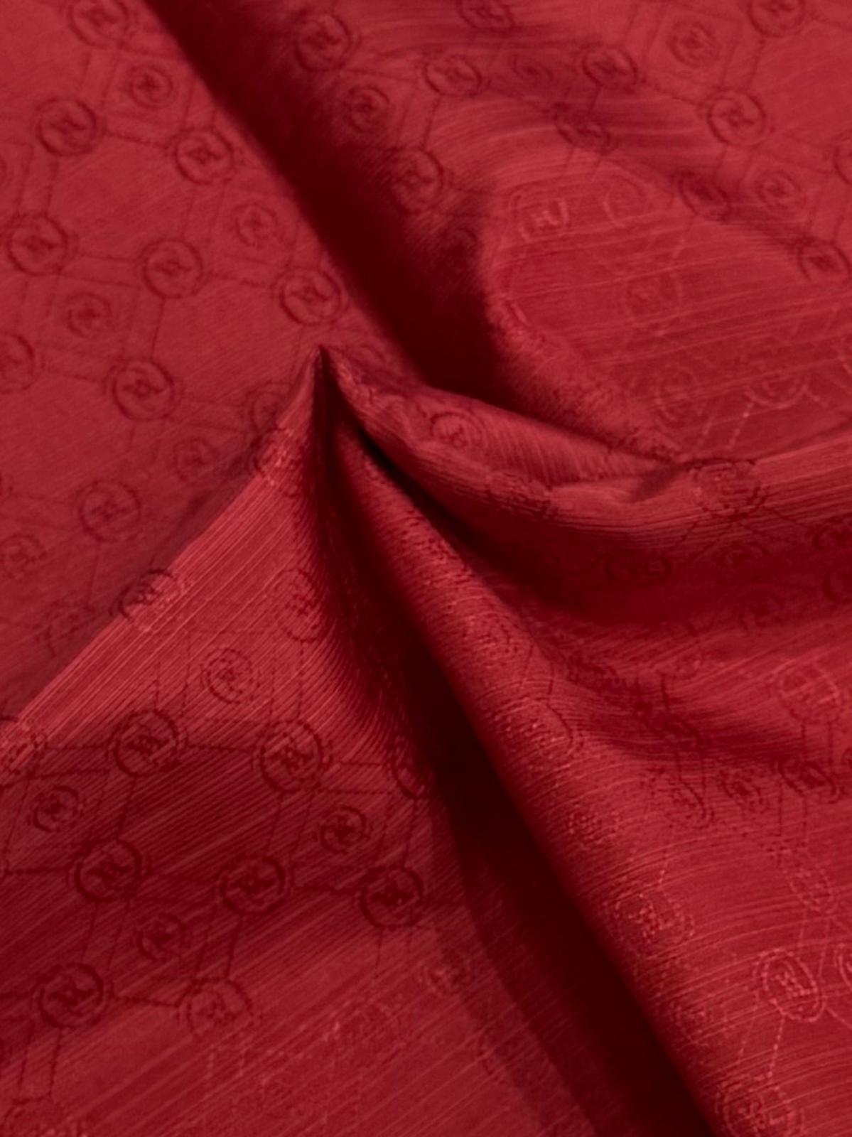 Vakko Pamuk İpek Monogram Şal 40752-Koyu Kırmızı