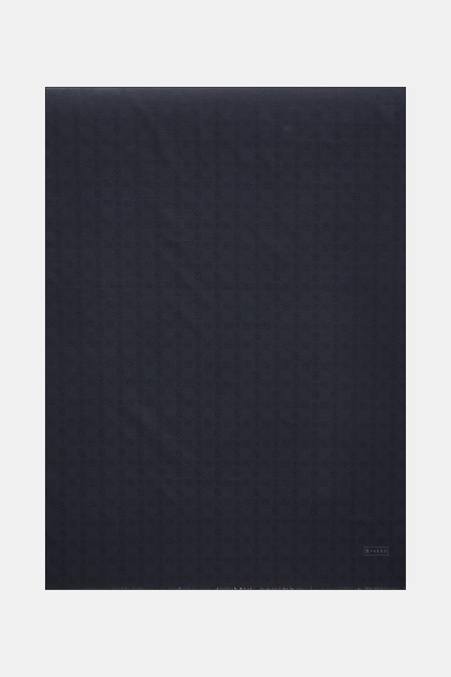 Vakko Pamuk İpek Monogram Şal 40752-Lacivert