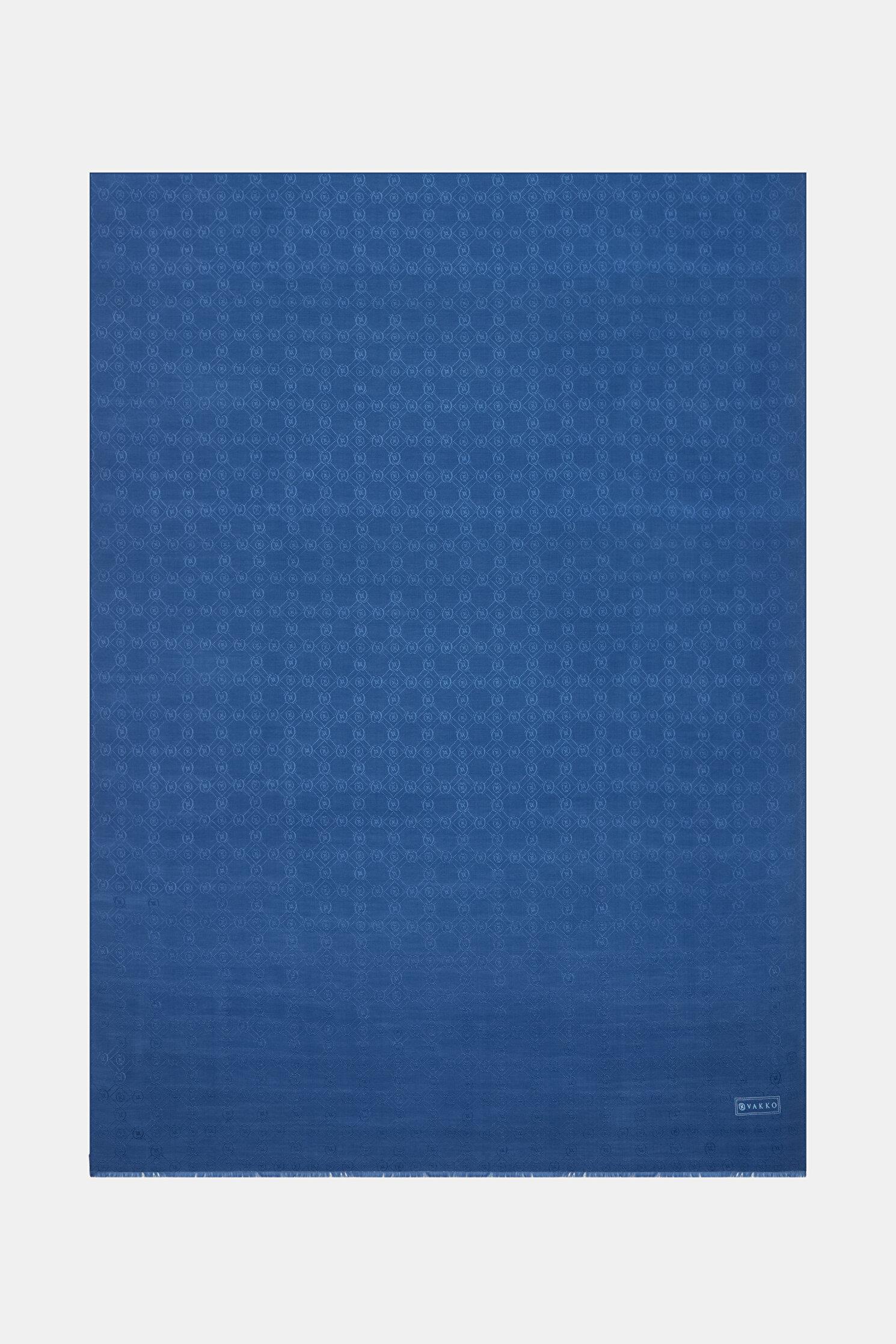 Vakko Pamuk İpek Monogram Şal 40752-Petrol
