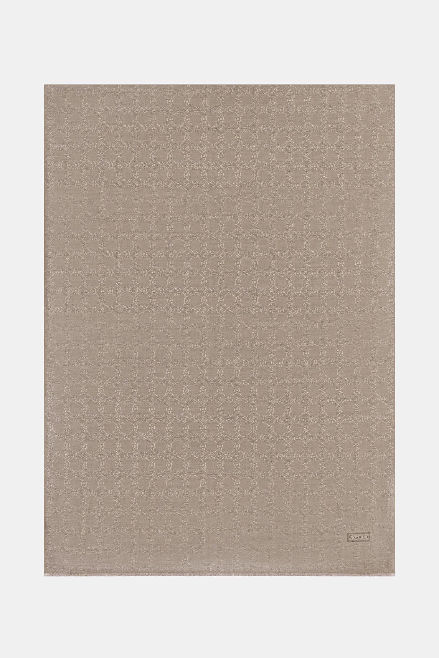 Vakko Pamuk İpek Monogram Şal 40752-Vizon