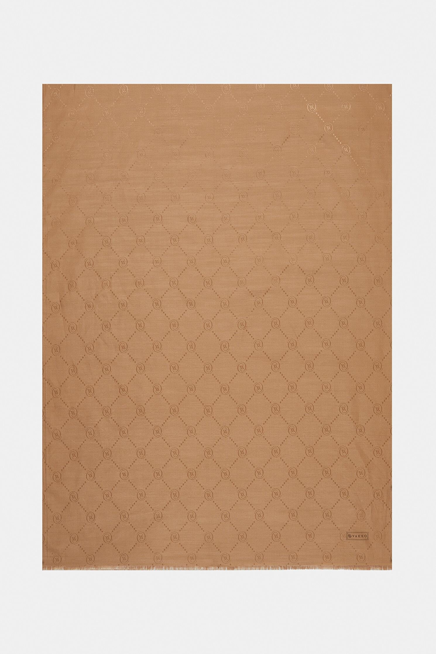 Vakko Pamuk İpek Monogram Şal 40753-Açık Kahve