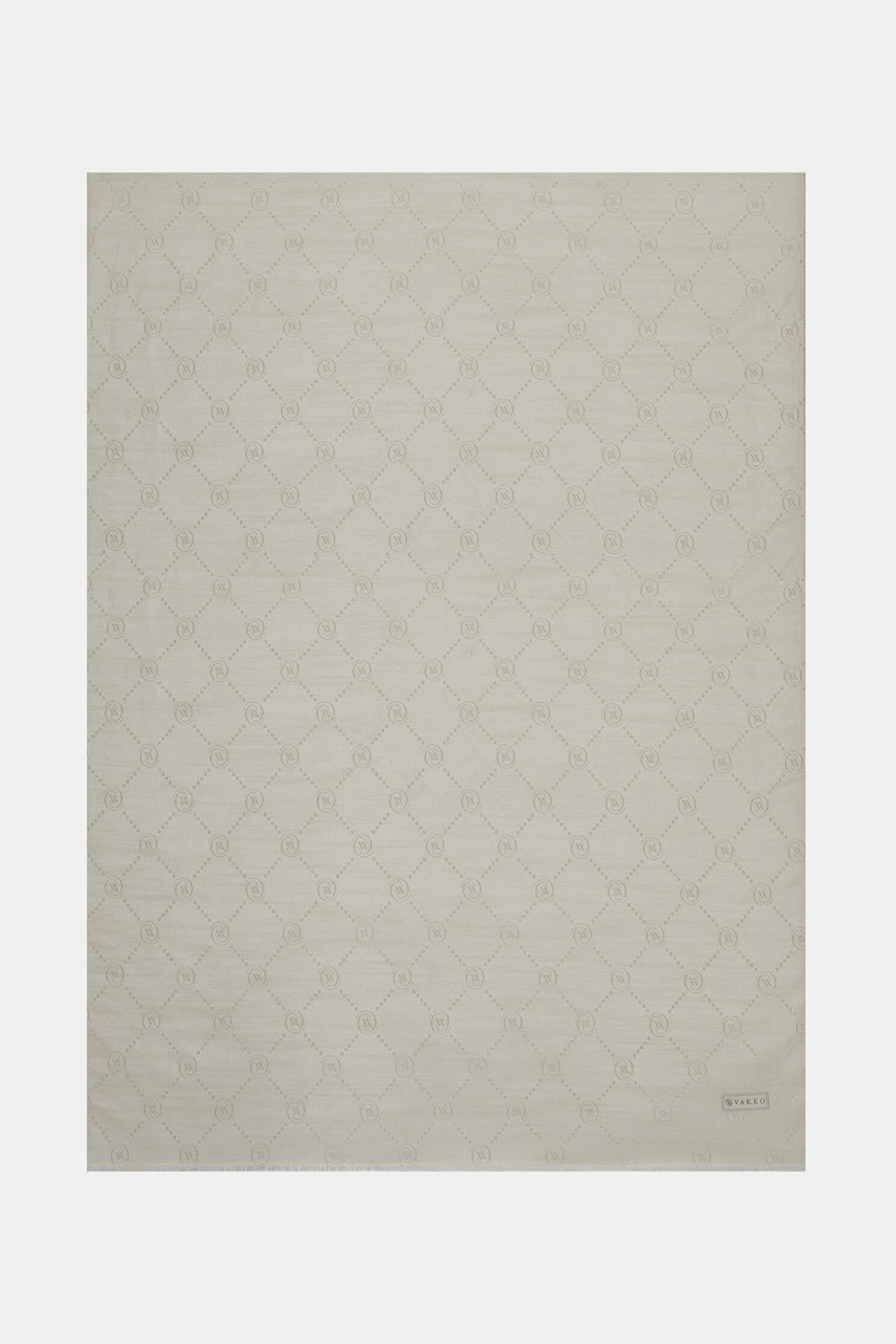 Vakko Pamuk İpek Monogram Şal 40753-Açık Gri
