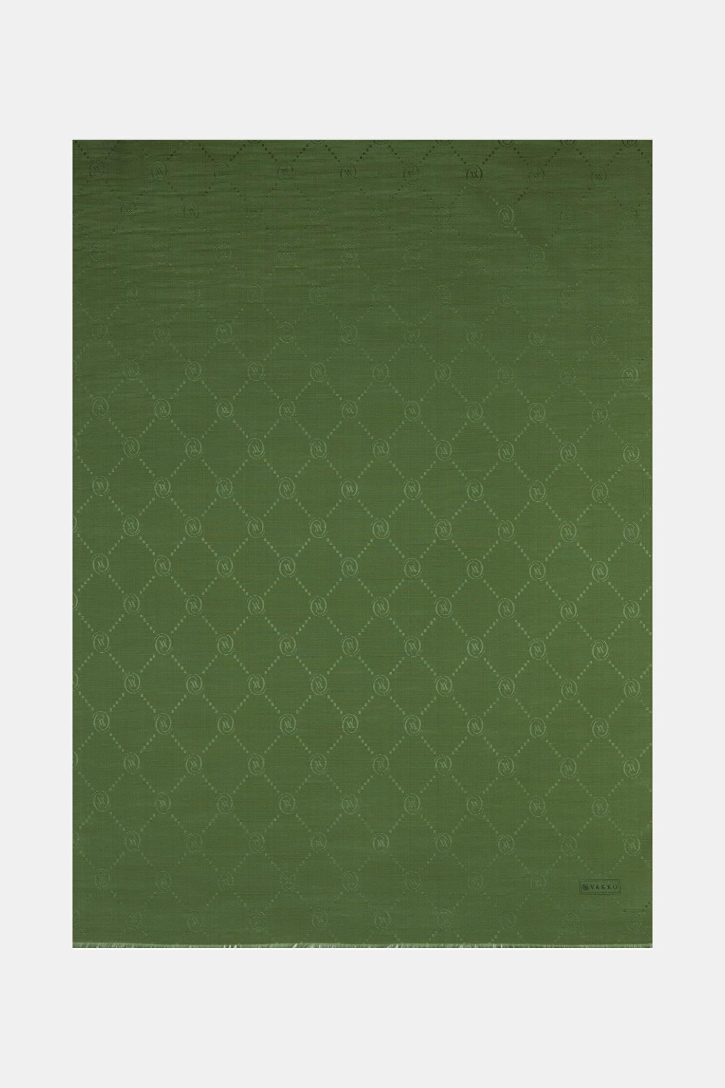 Vakko Pamuk İpek Monogram Şal 40753-Açık Yeşil
