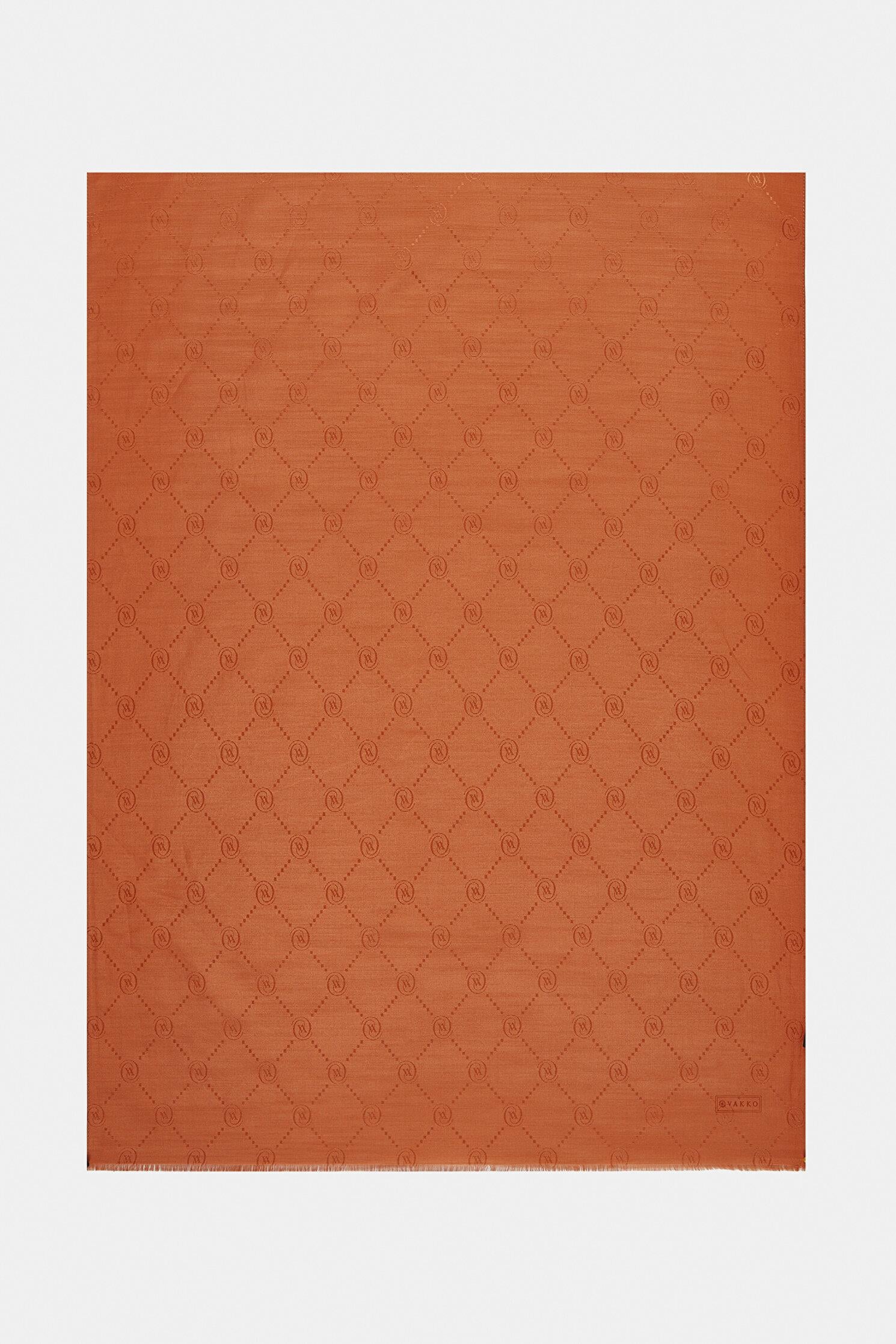 Vakko Pamuk İpek Monogram Şal 40753-Açık Turuncu