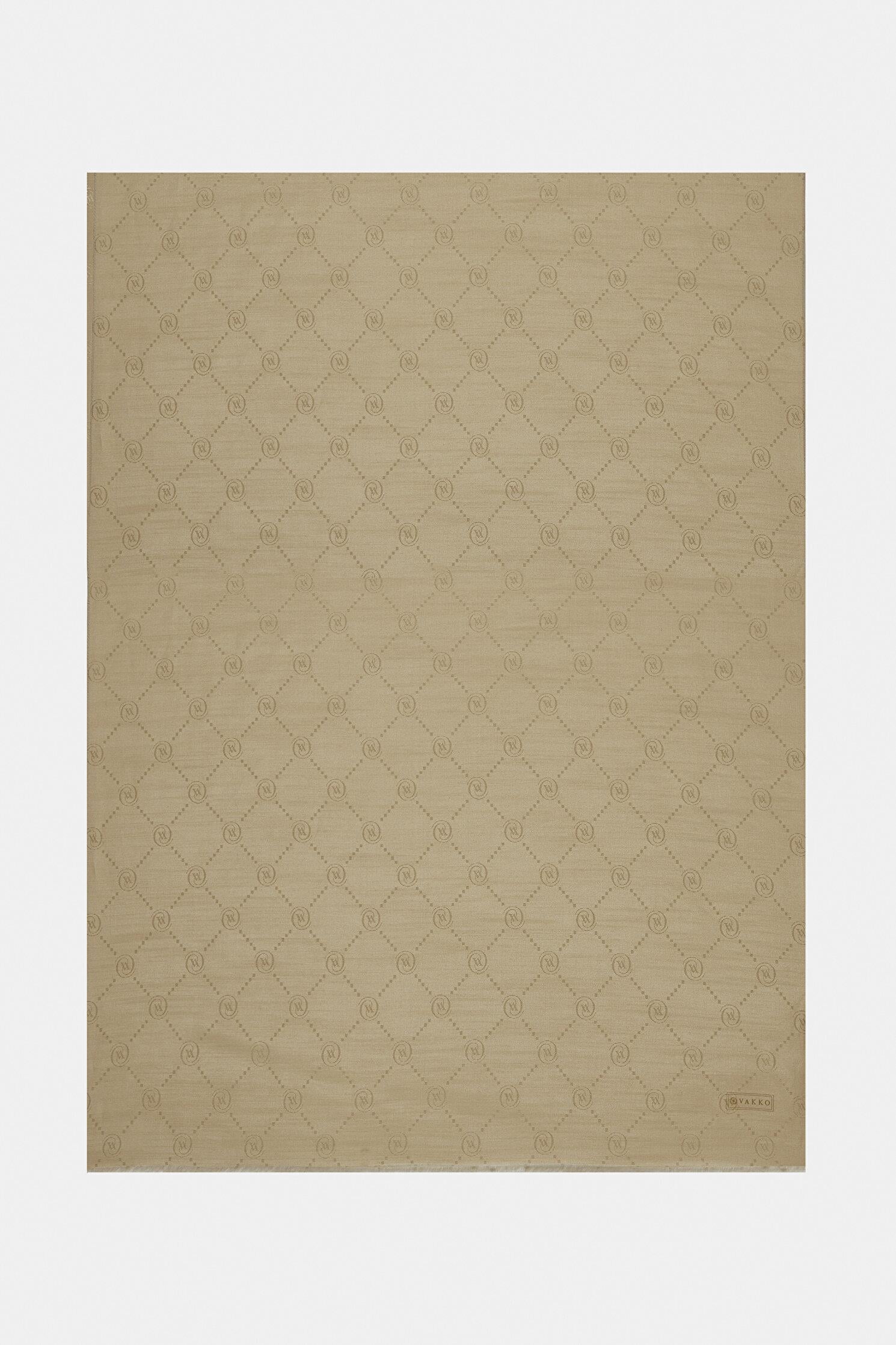 Vakko Pamuk İpek Monogram Şal 40753-Bej