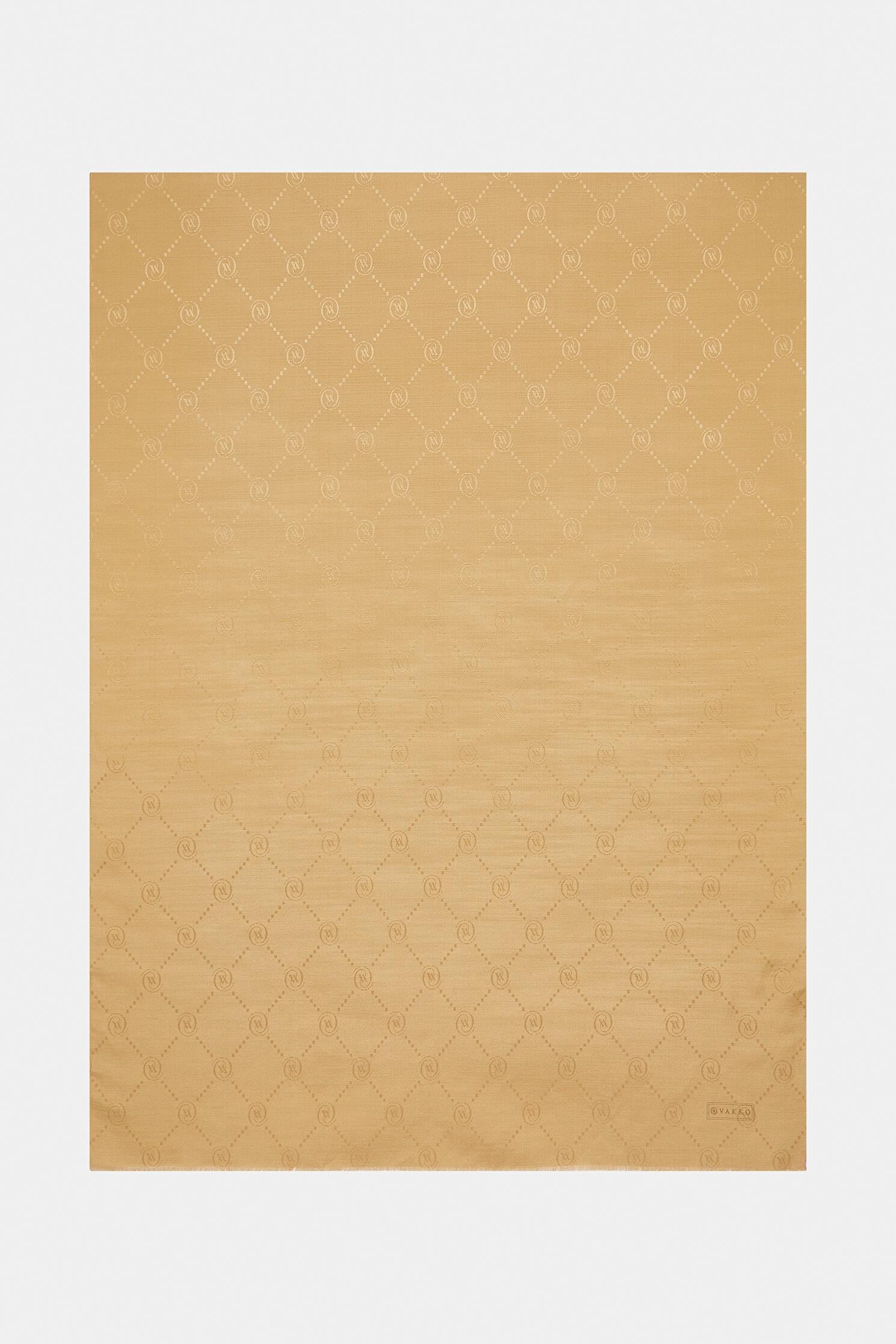 Vakko Pamuk İpek Monogram Şal 40753-Camel