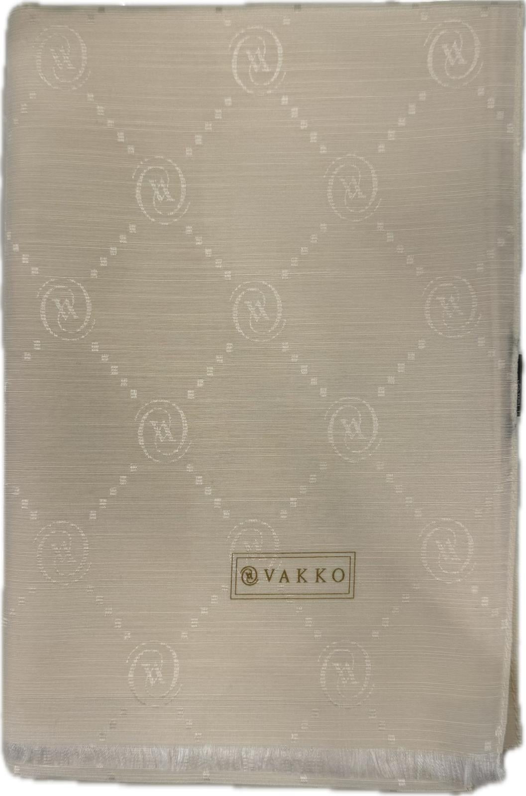 Vakko Pamuk İpek Monogram Şal 40753-Ekru