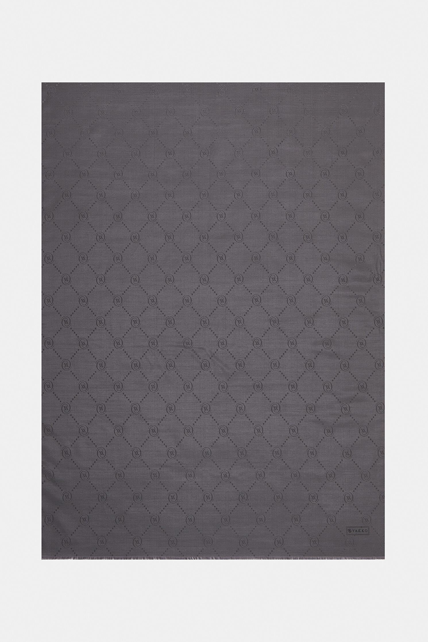 Vakko Pamuk İpek Monogram Şal 40753-Gri