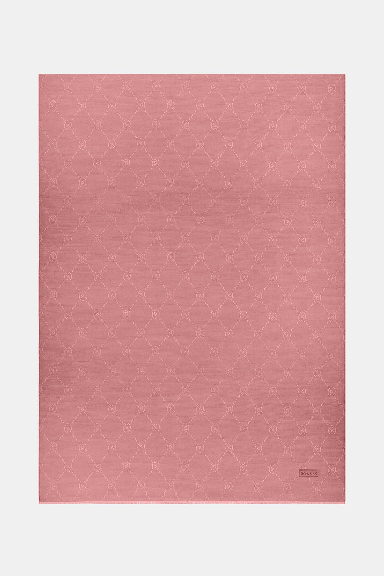 Vakko Pamuk İpek Monogram Şal 40753-Gül Kurusu