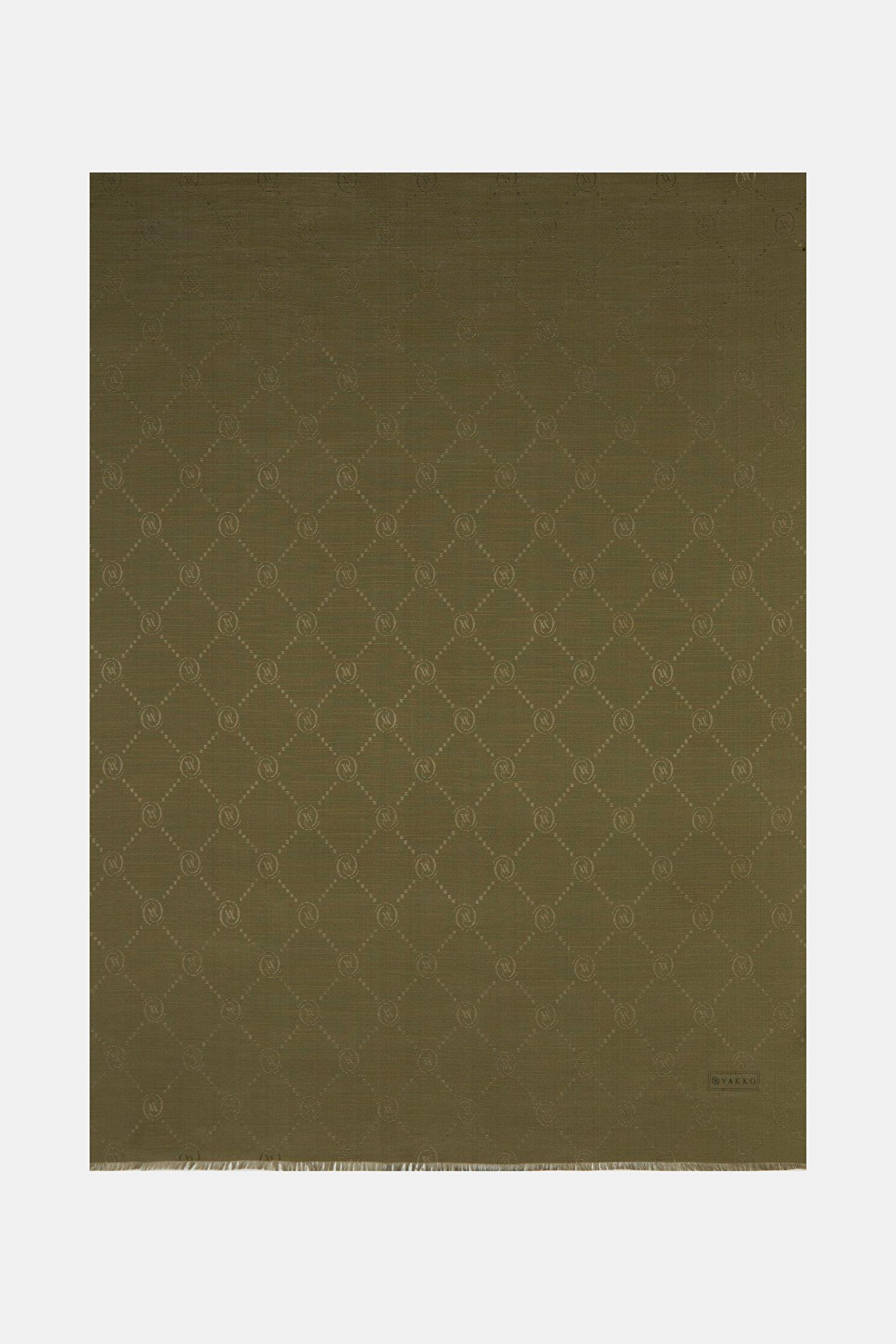 Vakko Pamuk İpek Monogram Şal 40753-Haki