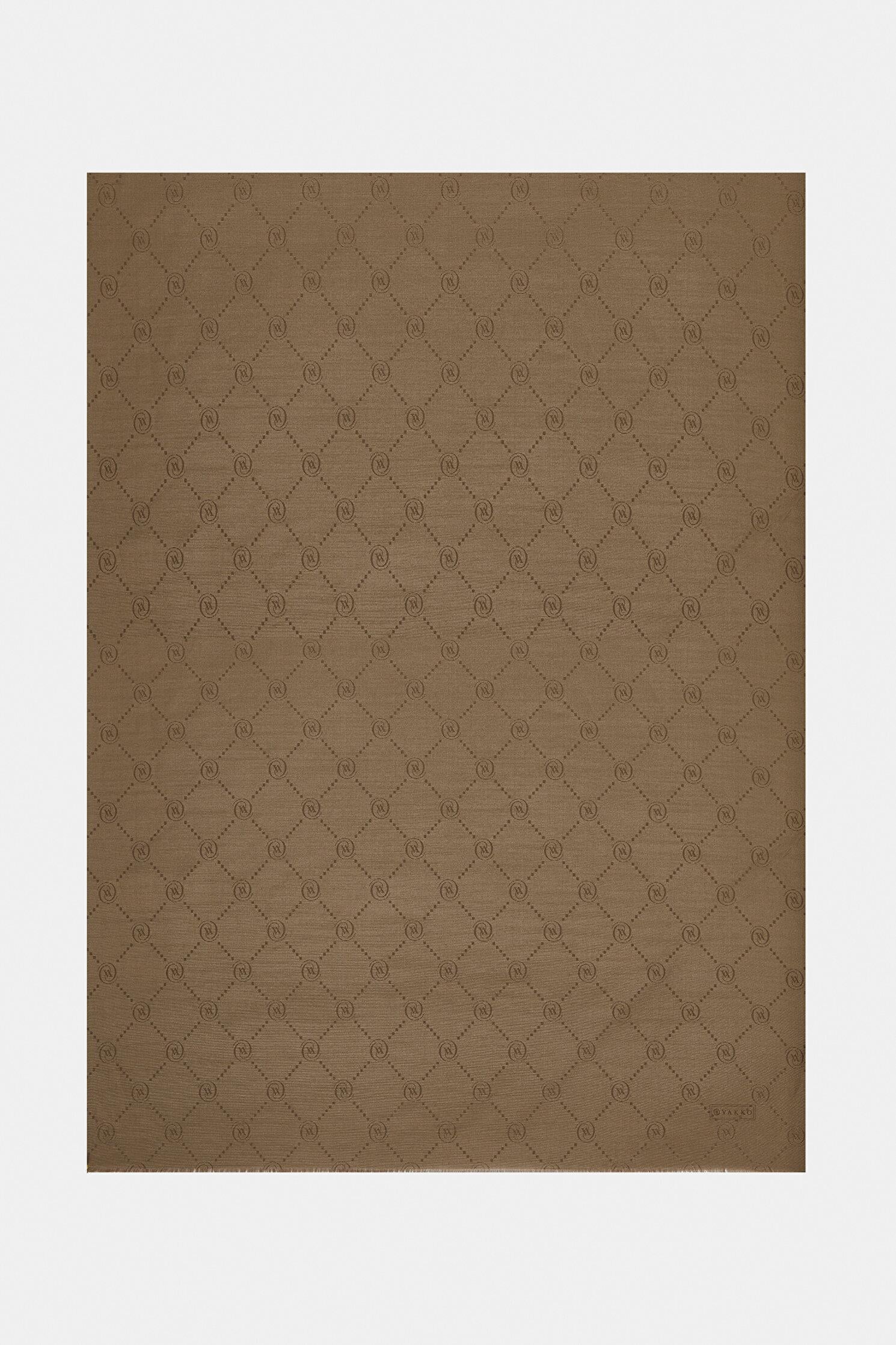 Vakko Pamuk İpek Monogram Şal 40753-Kahve