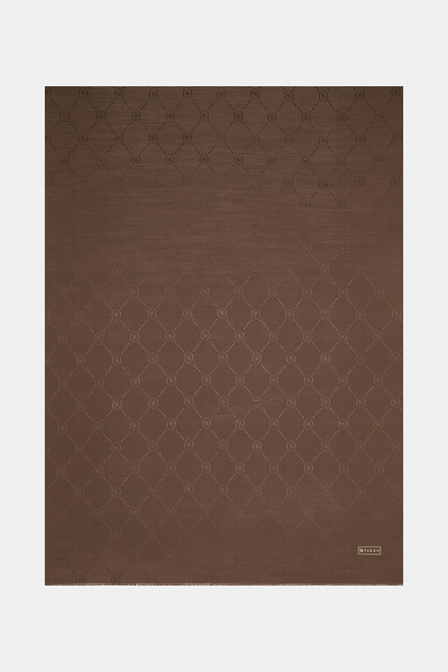 Vakko Pamuk İpek Monogram Şal 40753-Kızıl Kahve