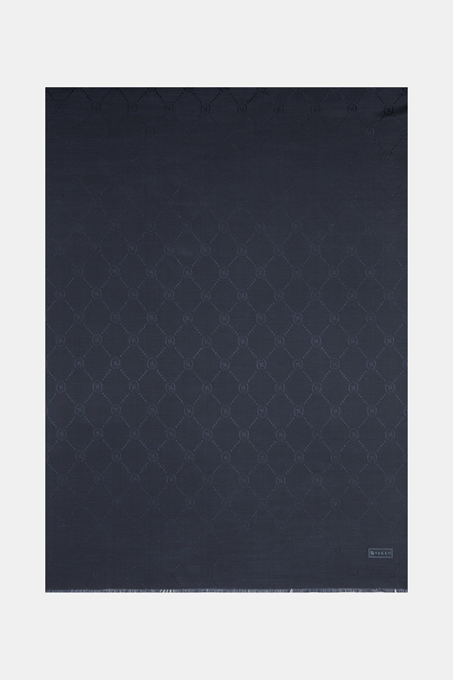 Vakko Pamuk İpek Monogram Şal 40753-Koyu Lacivert