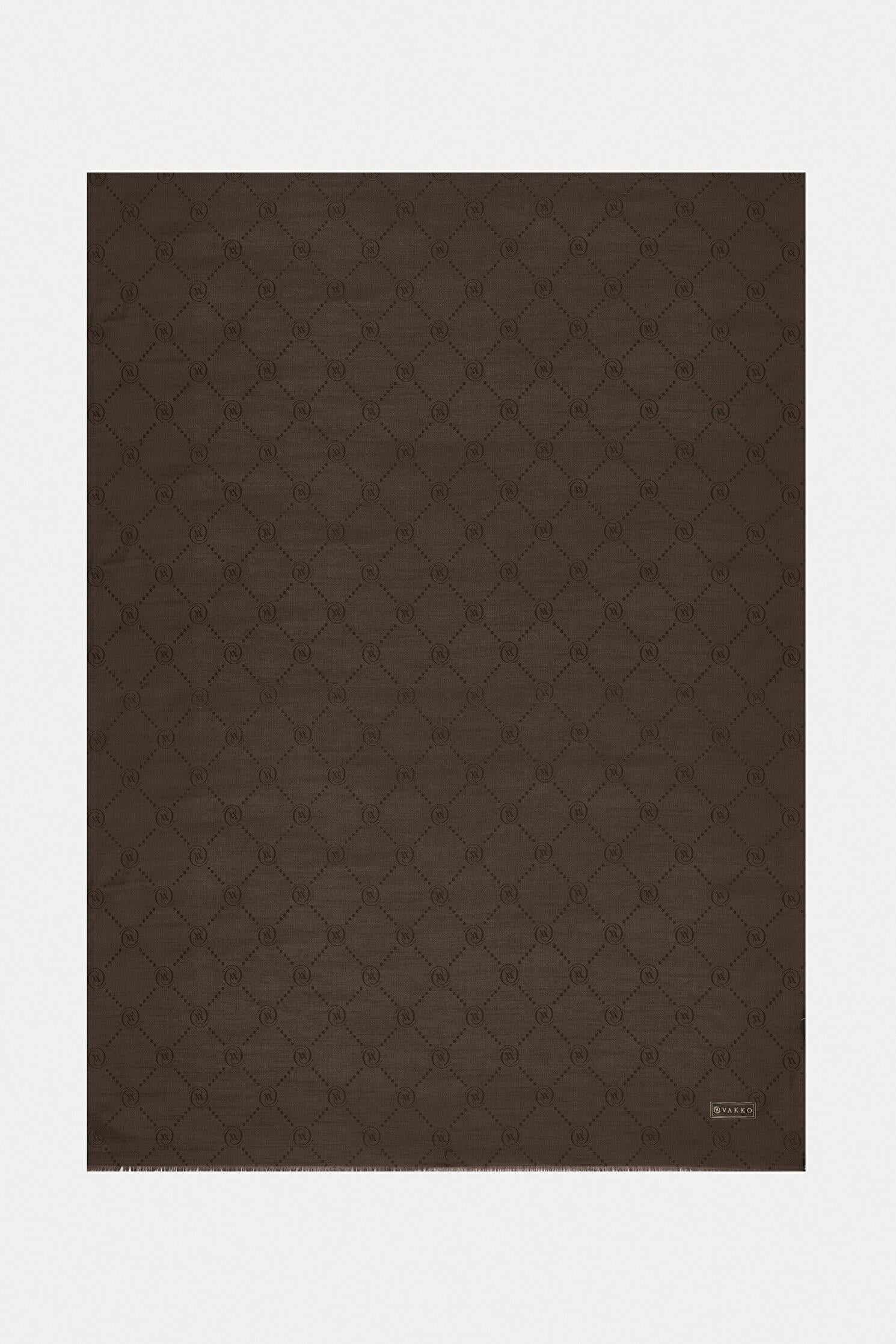 Vakko Pamuk İpek Monogram Şal 40753-Koyu Kahve