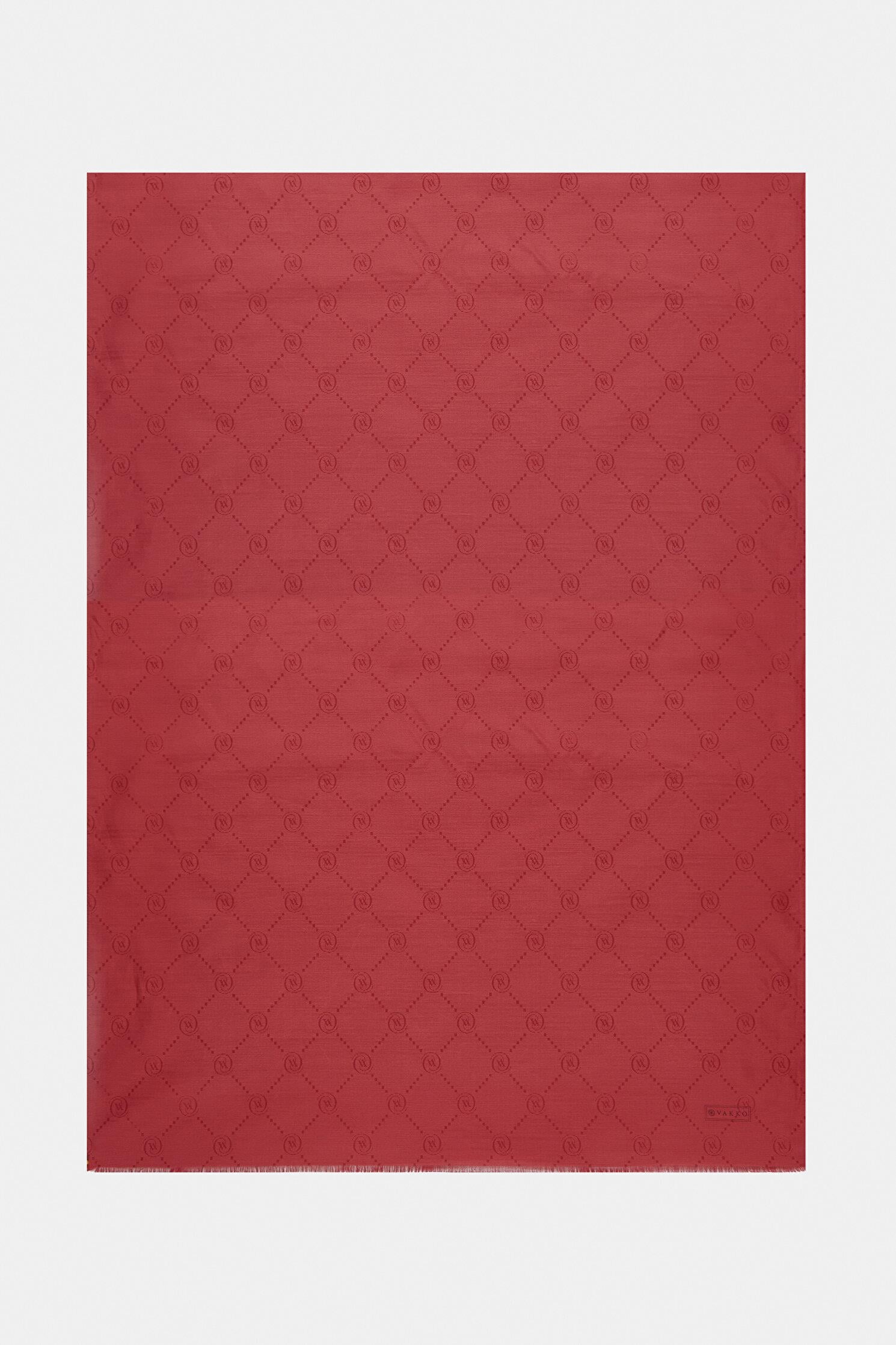 Vakko Pamuk İpek Monogram Şal 40753-Koyu Kırmızı