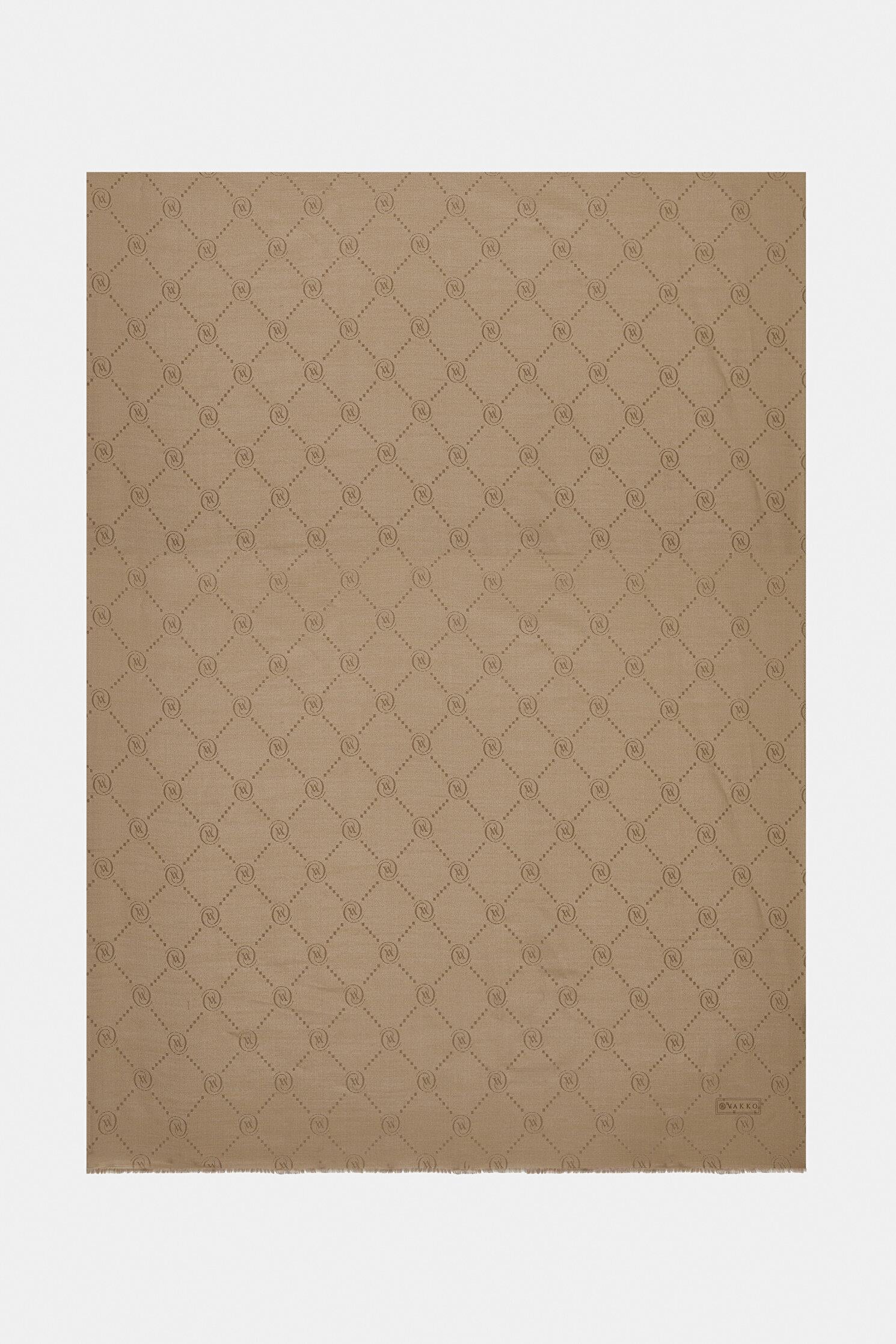 Vakko Pamuk İpek Monogram Şal 40753-Koyu Vizon