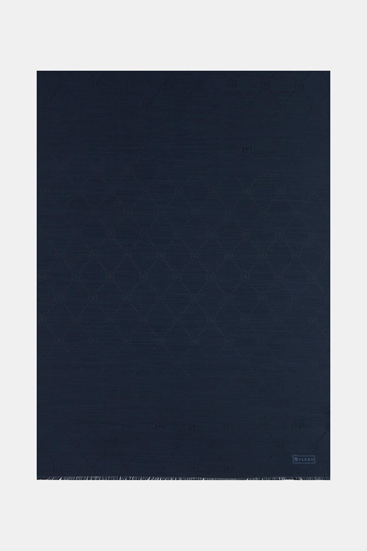 Vakko Pamuk İpek Monogram Şal 40753-Lacivert