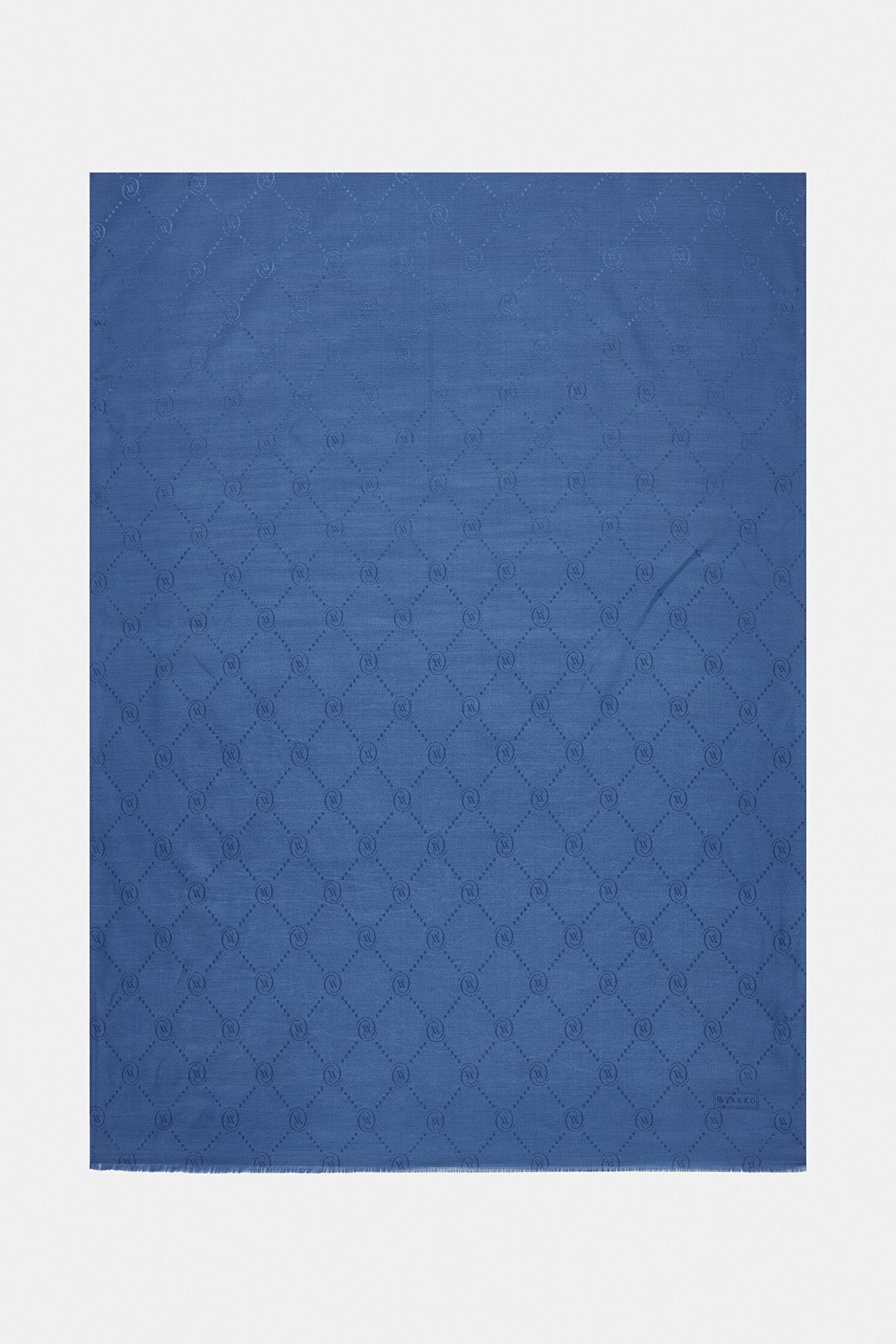 Vakko Pamuk İpek Monogram Şal 40753-Mavi