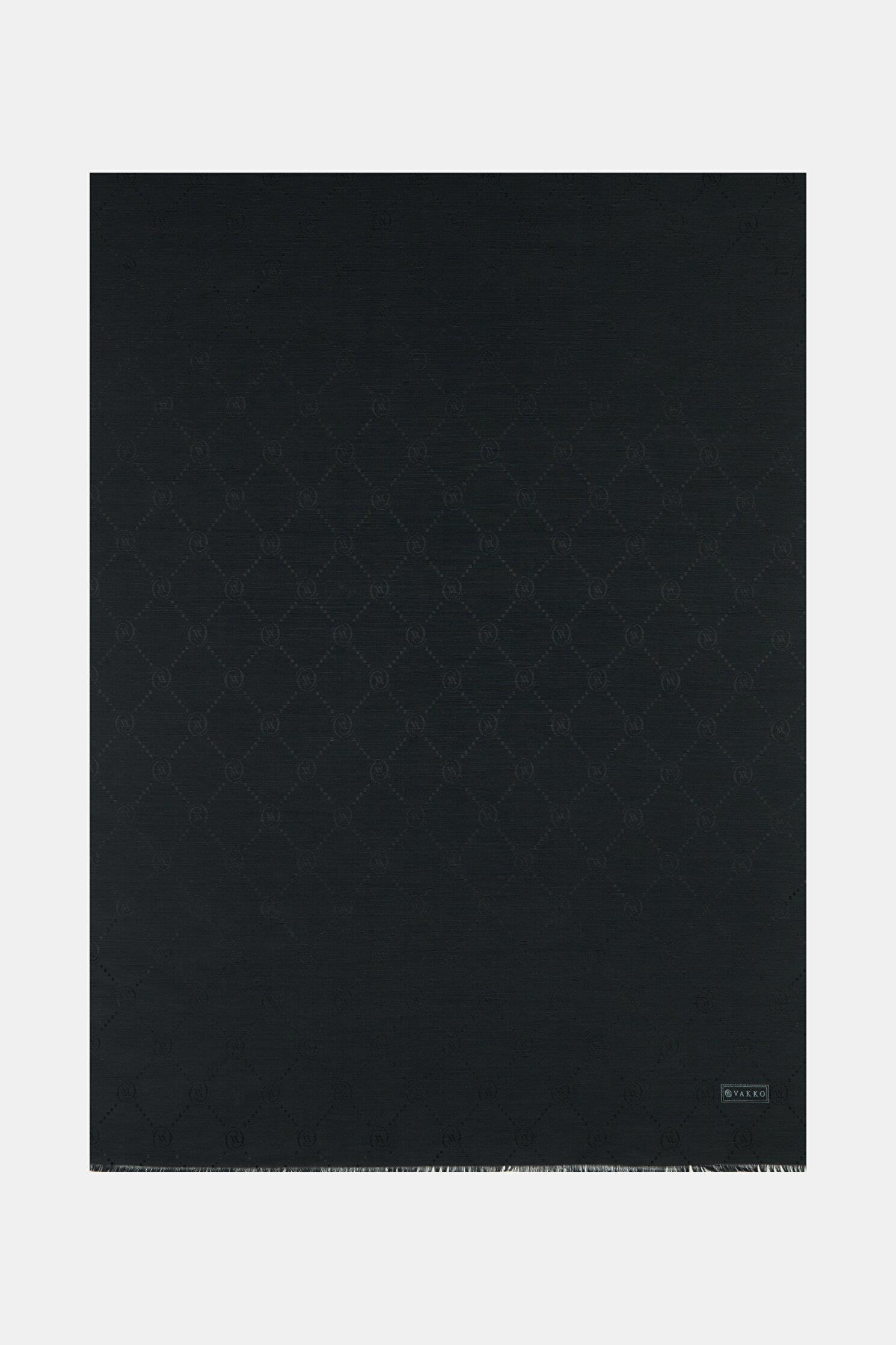 Vakko Pamuk İpek Monogram Şal 40753-Siyah