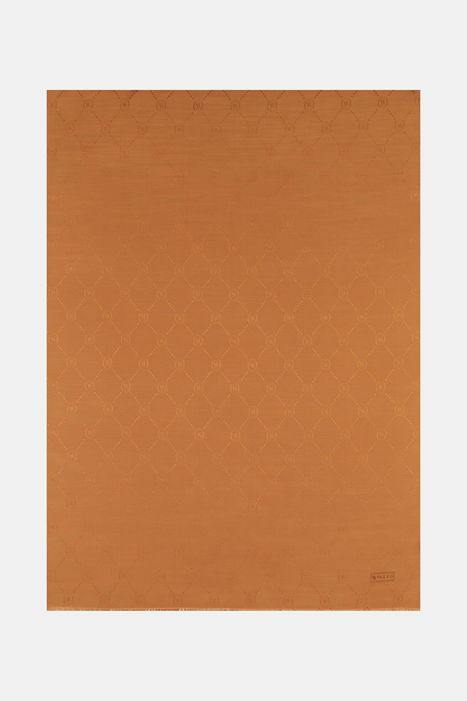 Vakko Pamuk İpek Monogram Şal 40753-Taba