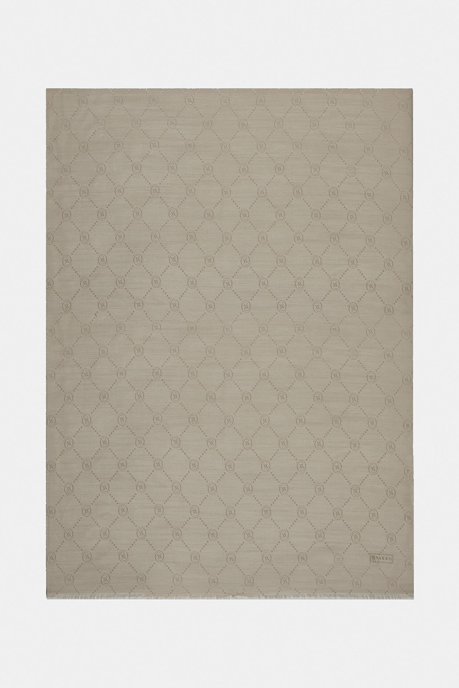Vakko Pamuk İpek Monogram Şal 40753-Vizon