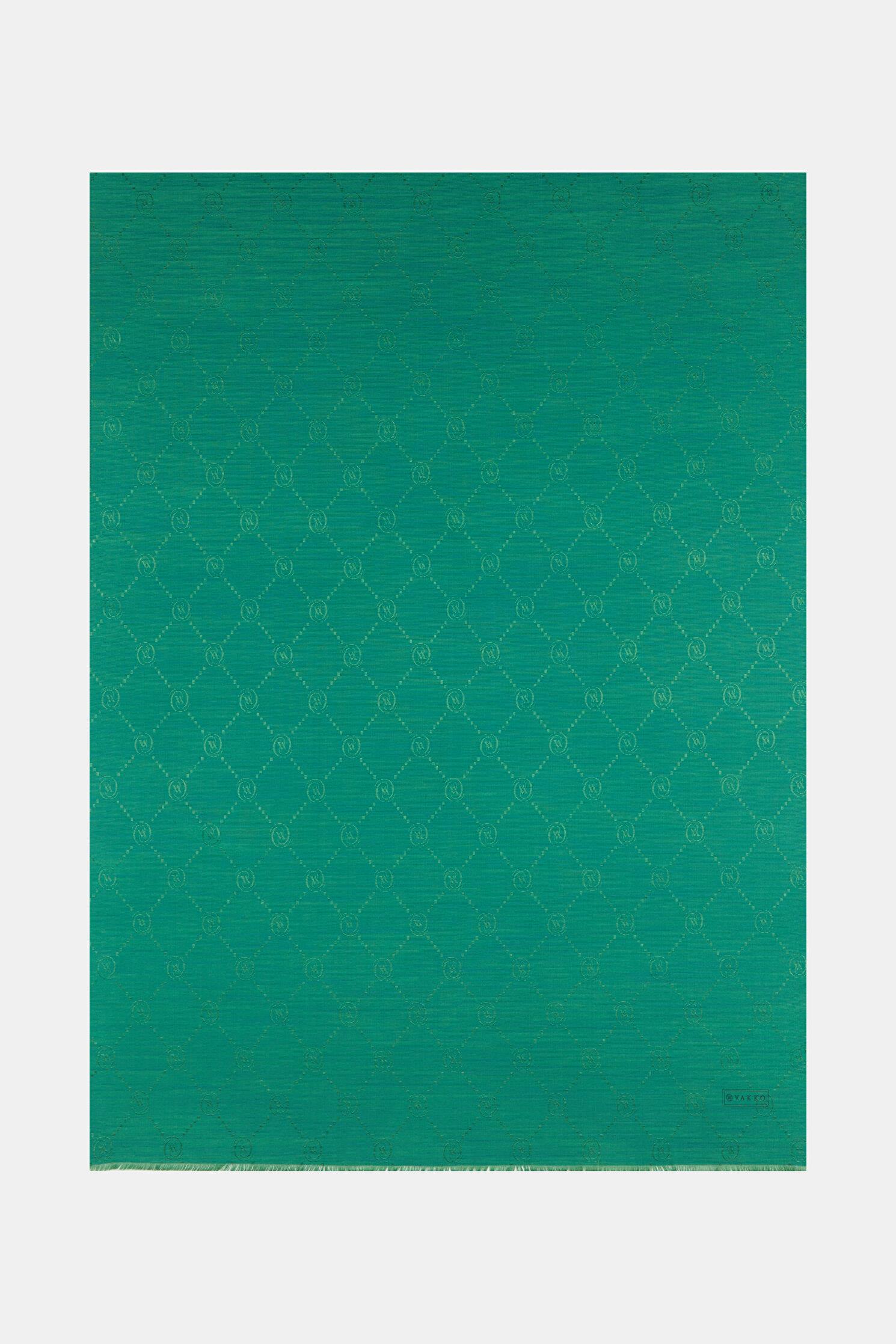 Vakko Pamuk İpek Monogram Şal 40753-Zümrüt Yeşili
