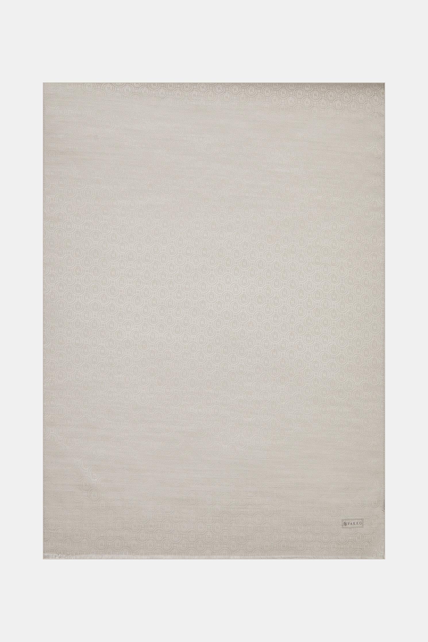 Vakko Pamuk İpek Monogram Şal 41302-Gümüş