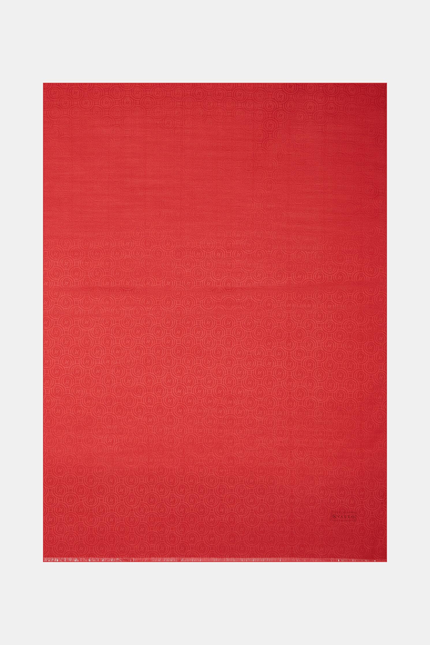 Vakko Pamuk İpek Monogram Şal 41302-Kırmızı