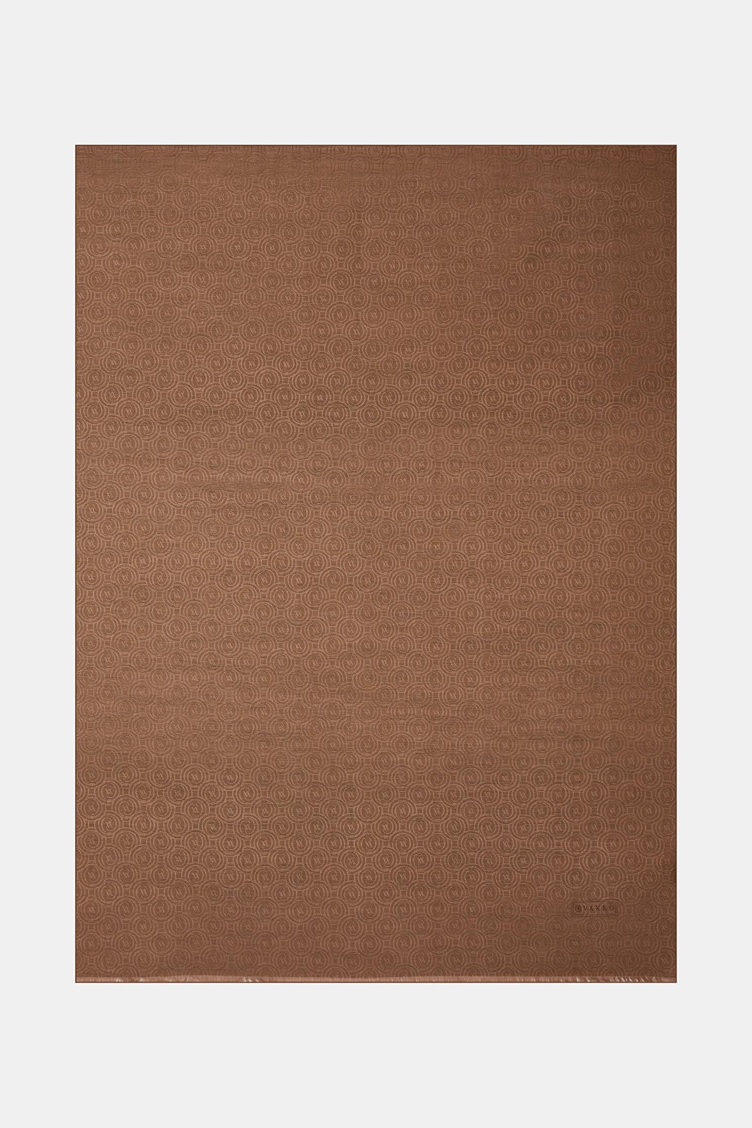 Vakko Pamuk İpek Monogram Şal 41302-Koyu Vizon