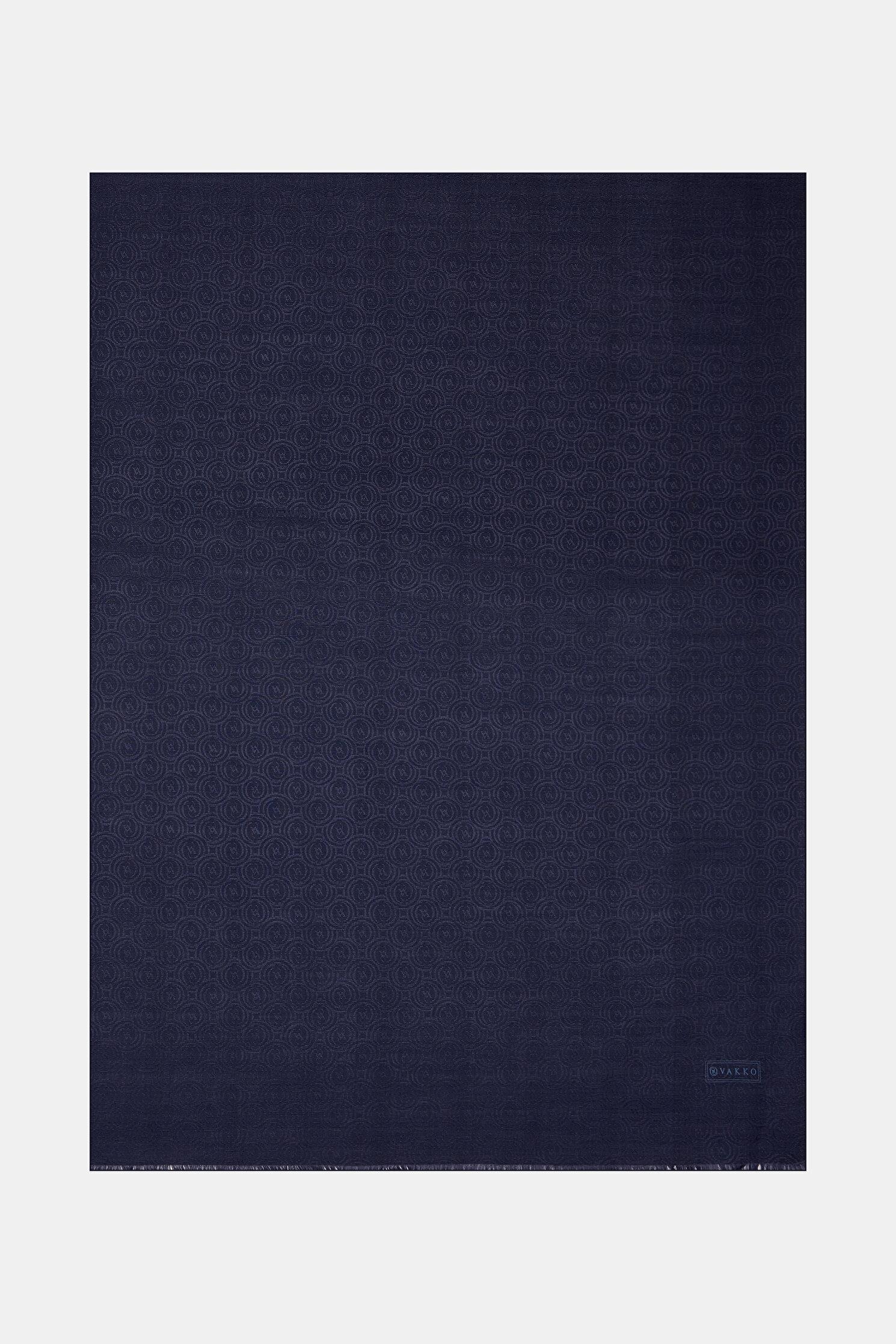 Vakko Pamuk İpek Monogram Şal 41302-Lacivert