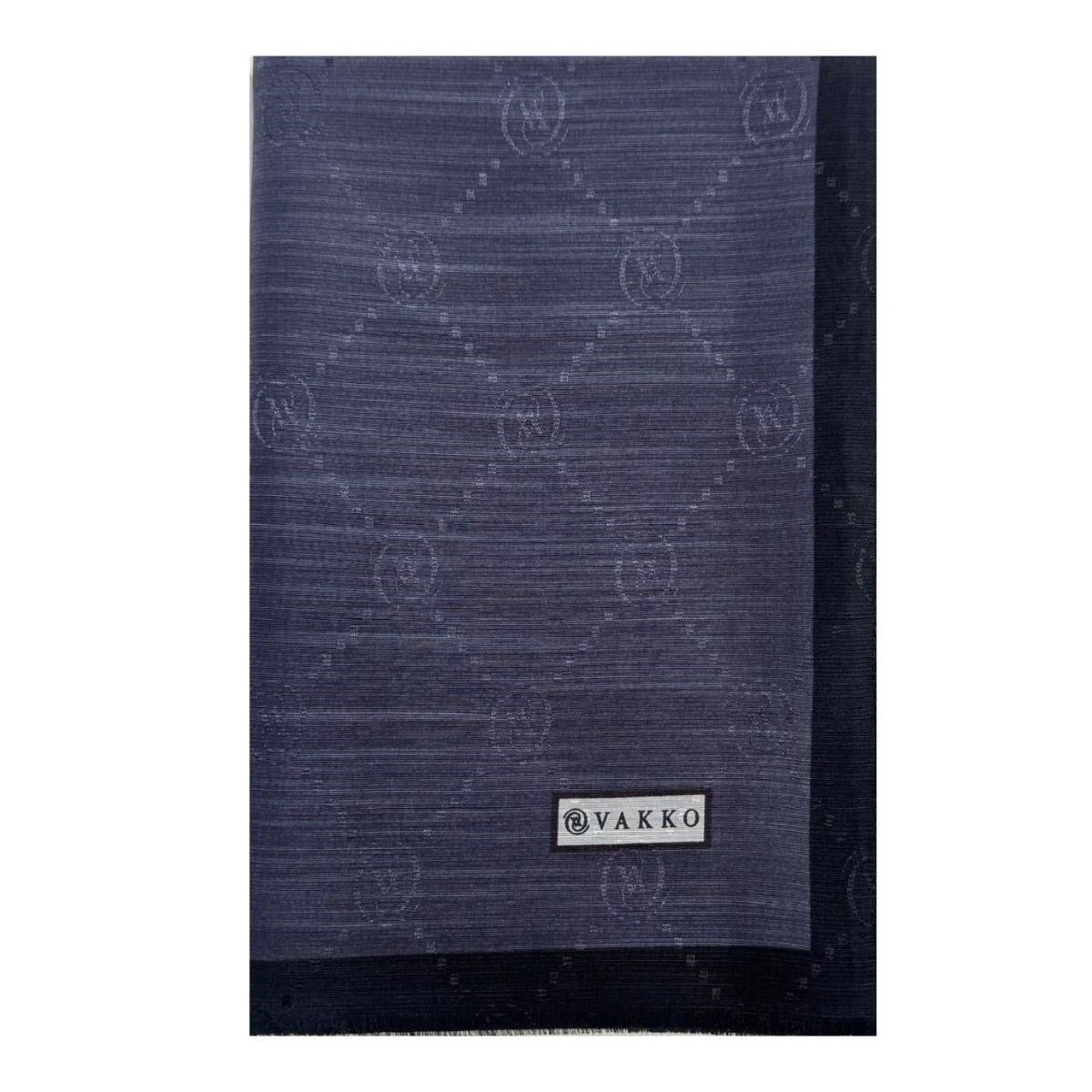 Vakko Pamuk İpek Monogram Şal 42140-Füme Siyah