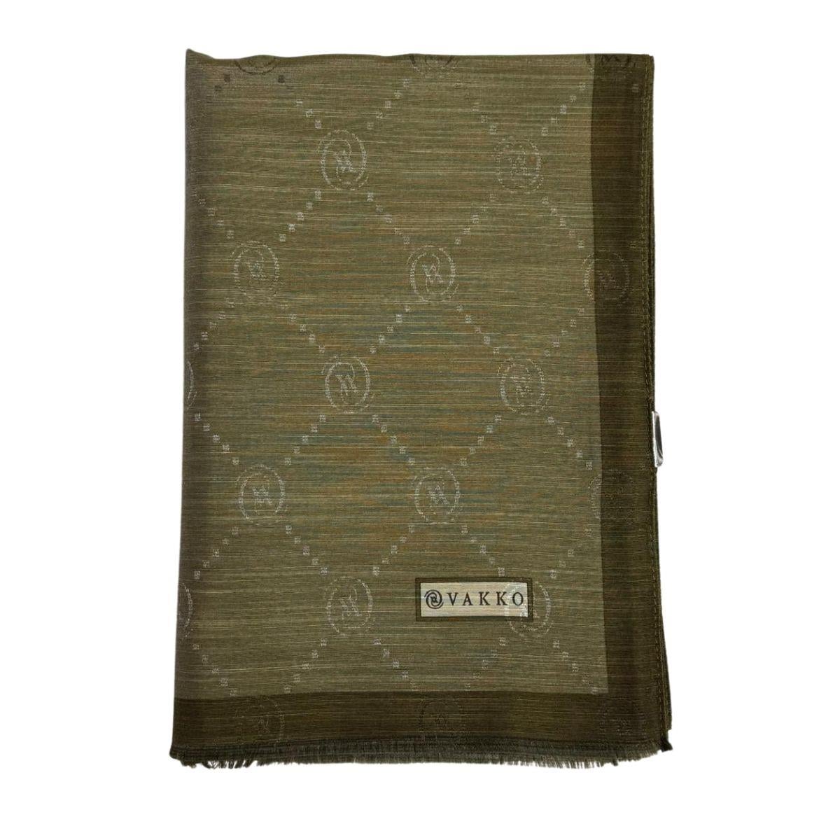 Vakko Pamuk İpek Monogram Şal 42140-Haki