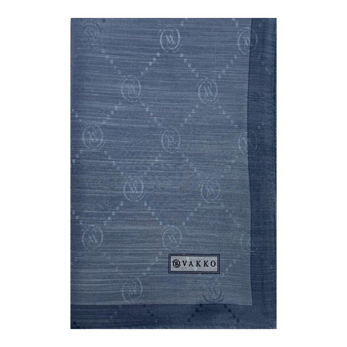 Vakko Pamuk İpek Monogram Şal 42140-Koyu Mavi