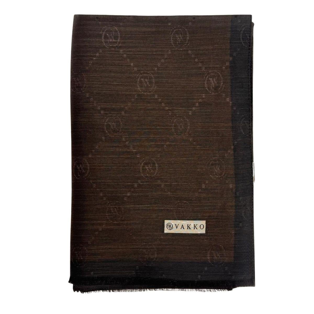 Vakko Pamuk İpek Monogram Şal 42140-Koyu Kahve