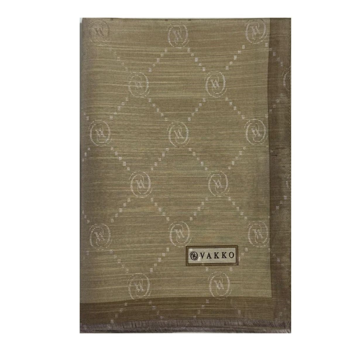 Vakko Pamuk İpek Monogram Şal 42140-Koyu Bej