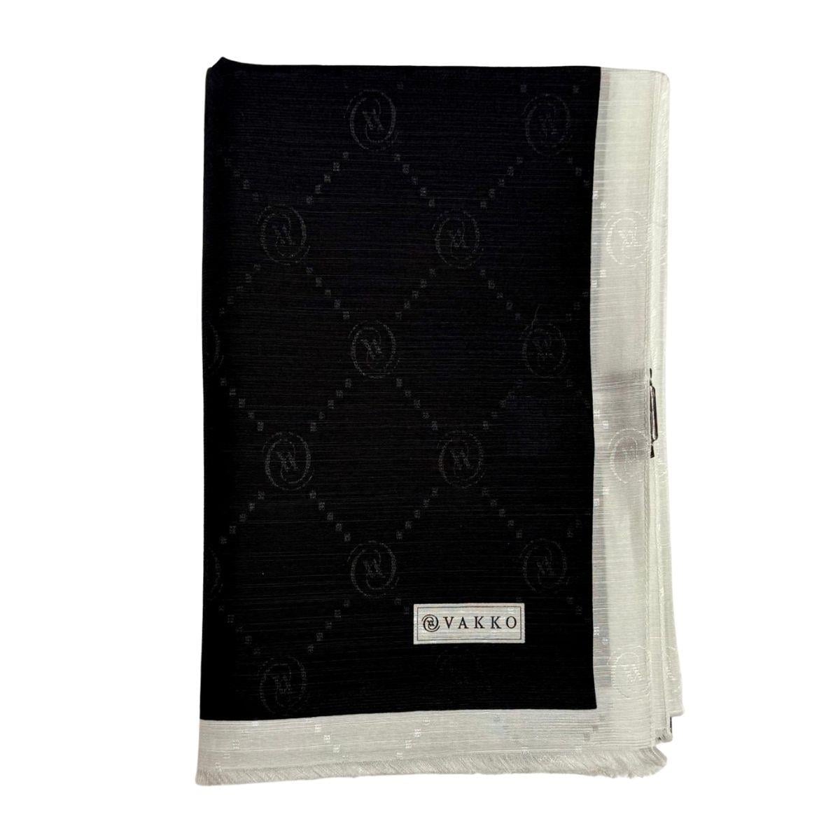 Vakko Pamuk İpek Monogram Şal 42140-Siyah Beyaz
