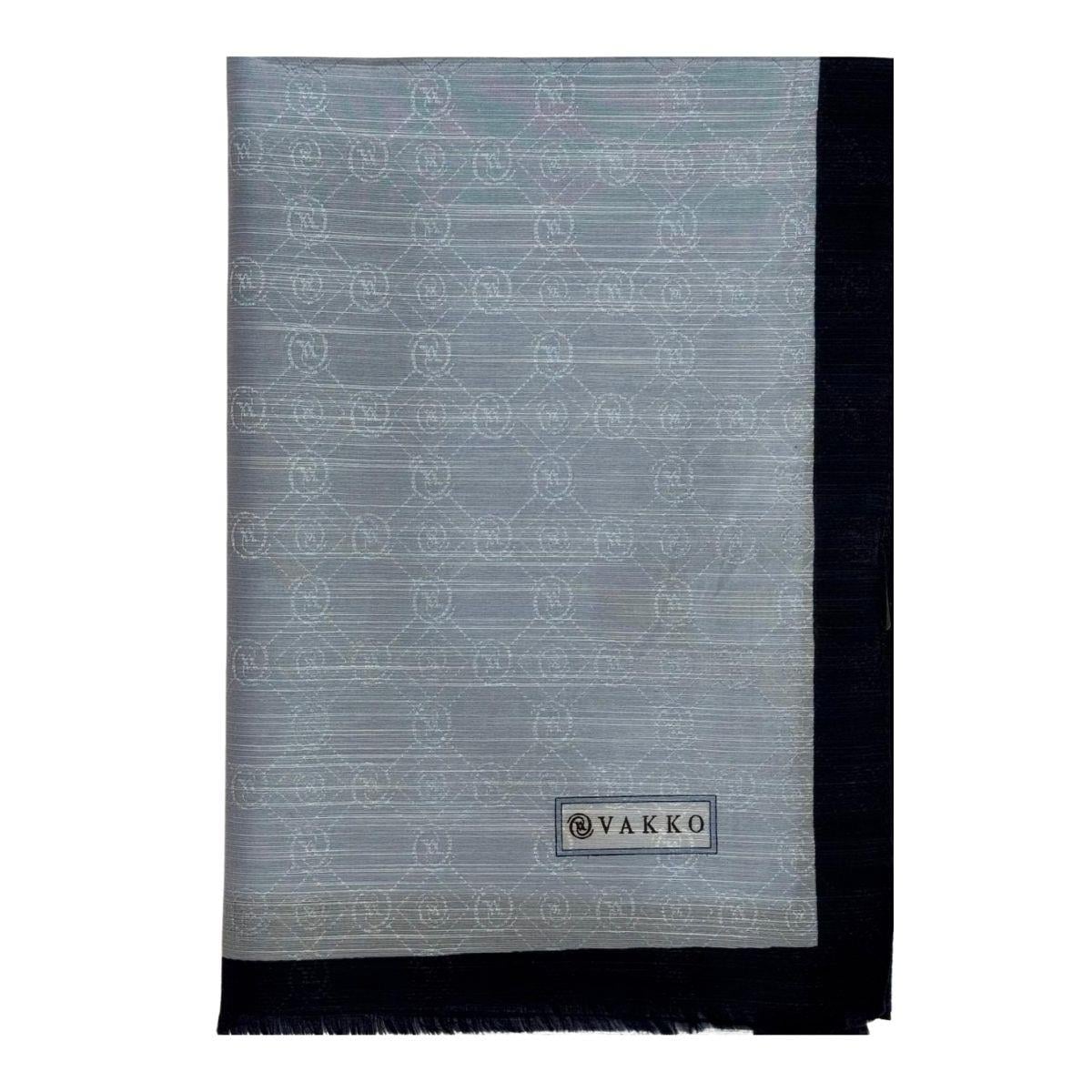 Vakko Pamuk İpek Monogram Şal 44225-Açık Mavi Lacivert