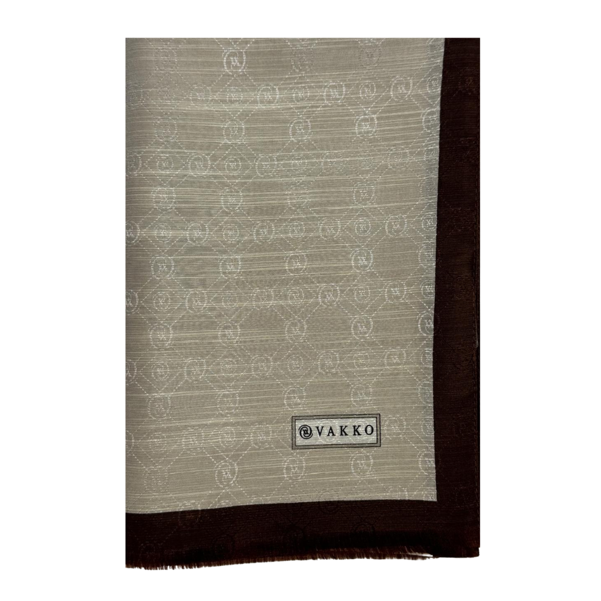 Vakko Pamuk İpek Monogram Şal 44225-Açık Kum Koyu Kahve