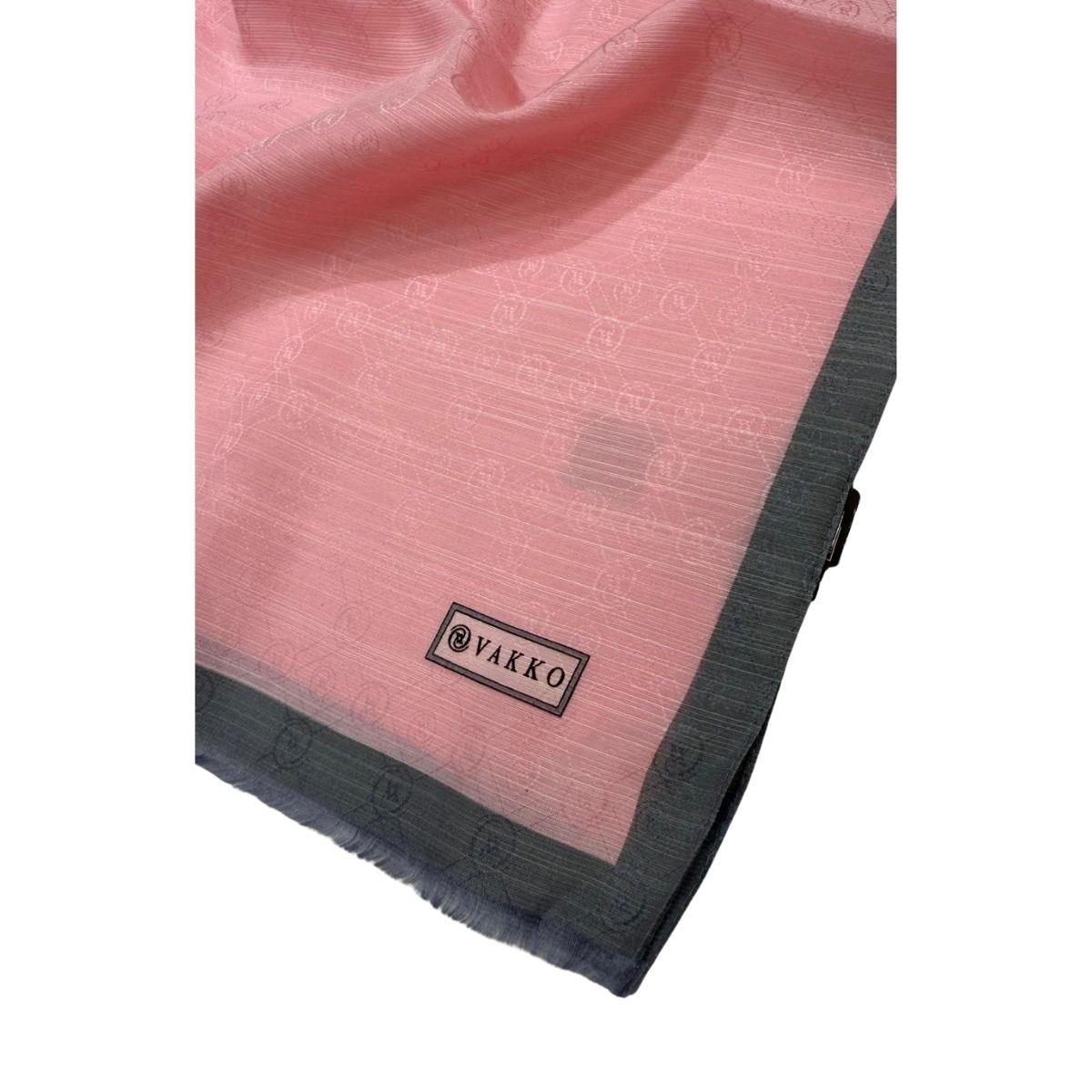 Vakko Pamuk İpek Monogram Şal 44225-Açık Pembe Gri