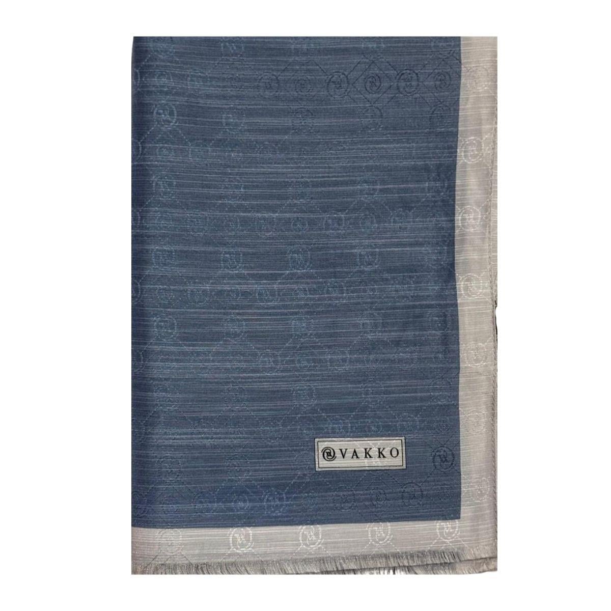 Vakko Pamuk İpek Monogram Şal 44225-Antrasit Melanj Gümüş