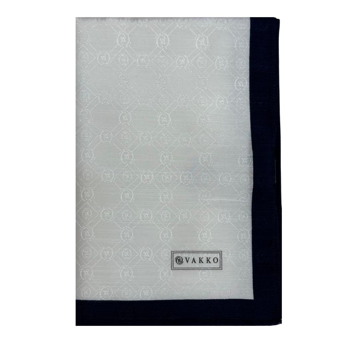 Vakko Pamuk İpek Monogram Şal 44225-Beyaz Lacivert